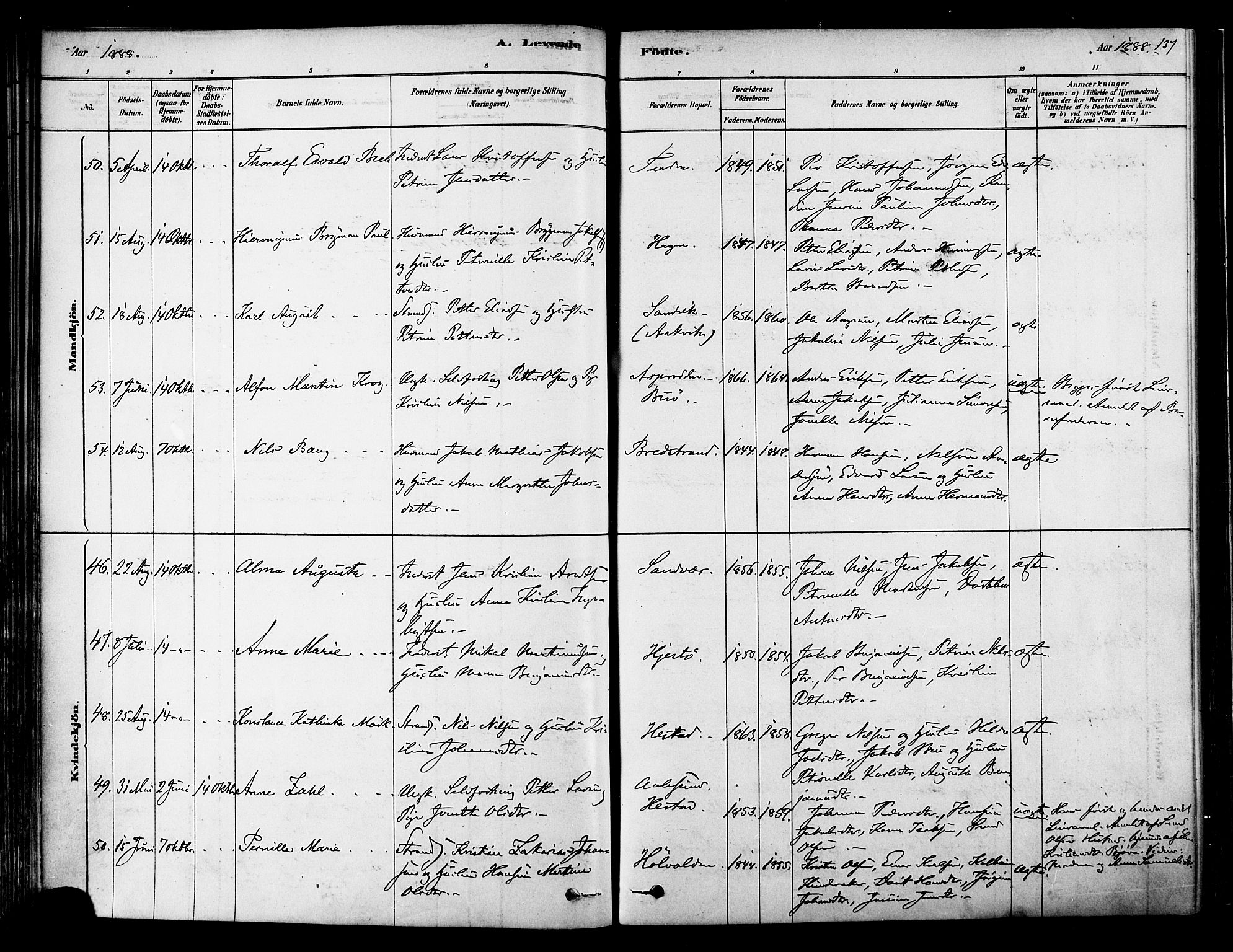 Ministerialprotokoller, klokkerbøker og fødselsregistre - Nordland, AV/SAT-A-1459/834/L0507: Parish register (official) no. 834A05, 1878-1892, p. 137