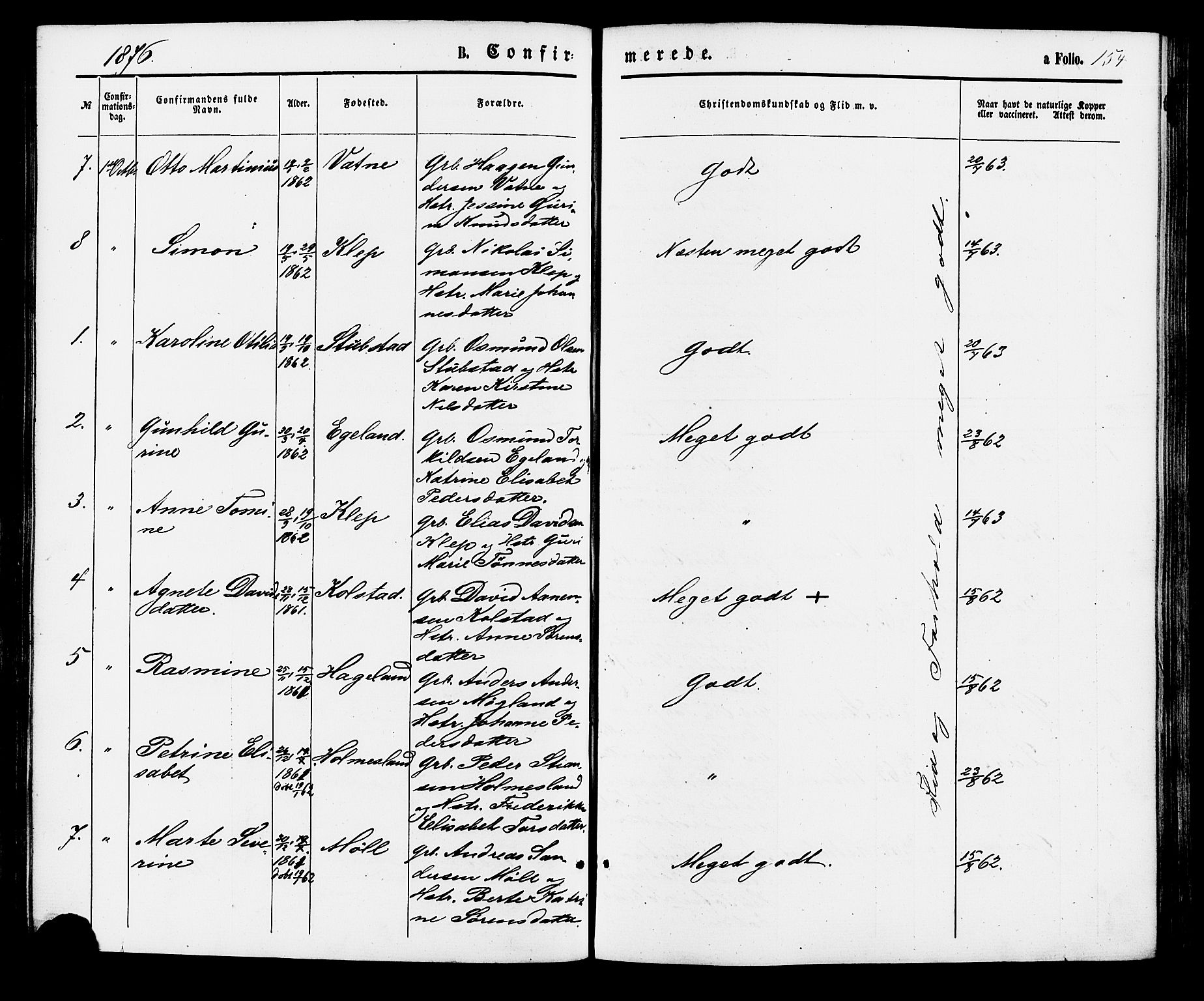 Holum sokneprestkontor, AV/SAK-1111-0022/F/Fa/Faa/L0006: Parish register (official) no. A 6, 1865-1883, p. 154