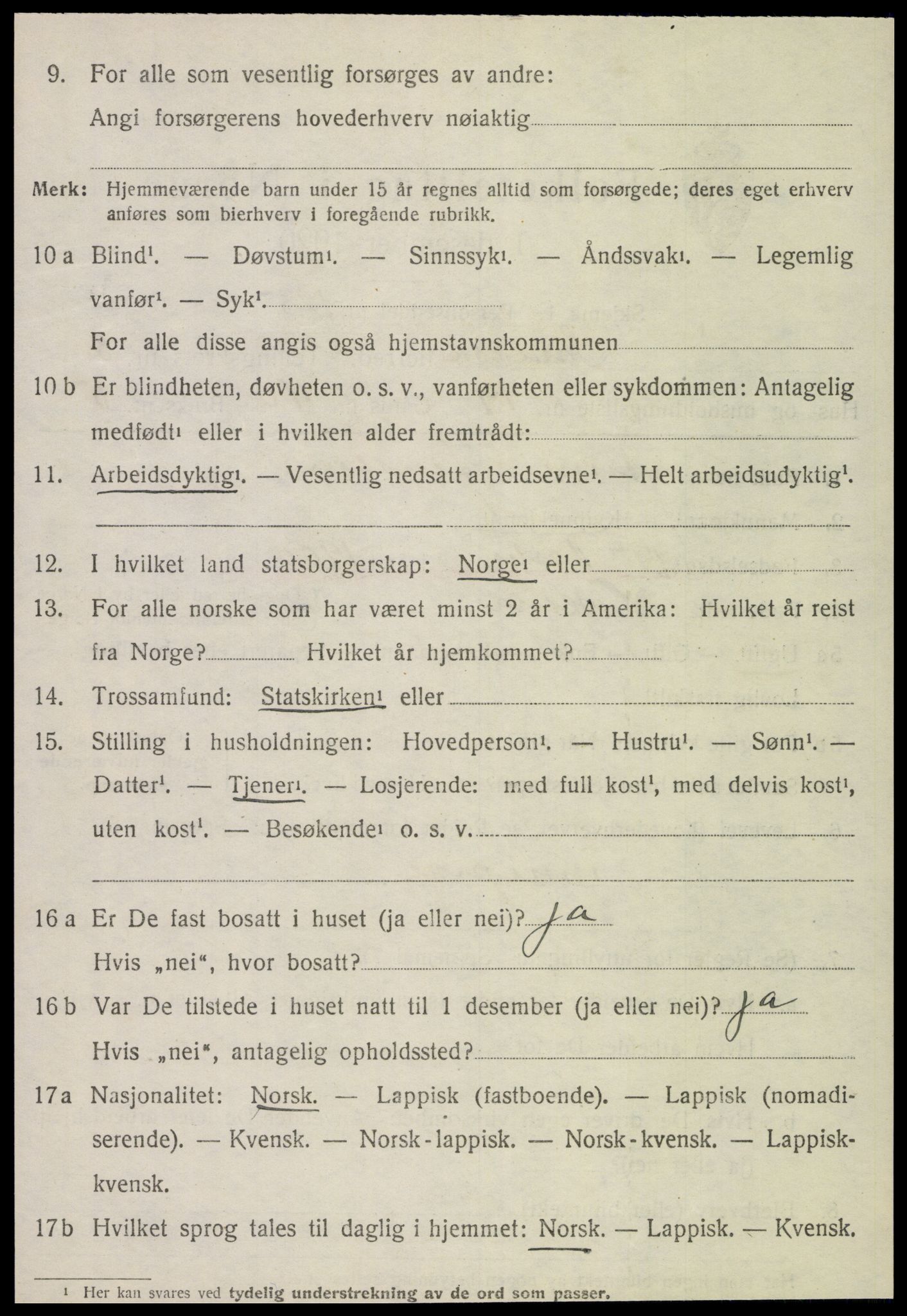 SAT, 1920 census for Snåsa, 1920, p. 3419
