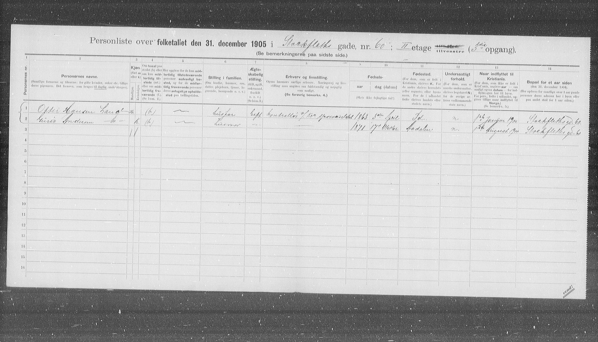 OBA, Municipal Census 1905 for Kristiania, 1905, p. 53500