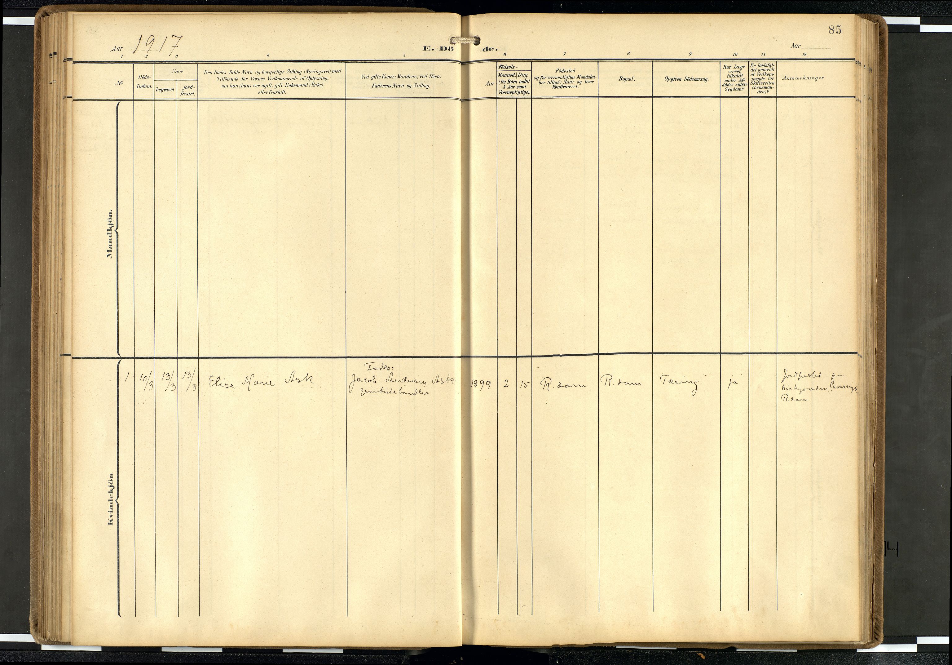 Den norske sjømannsmisjon i utlandet/Hollandske havner (Amsterdam-Rotterdam-Europort), AV/SAB-SAB/PA-0106/H/Ha/Haa/L0003: Parish register (official) no. A 3, 1908-1927, p. 84b-85a