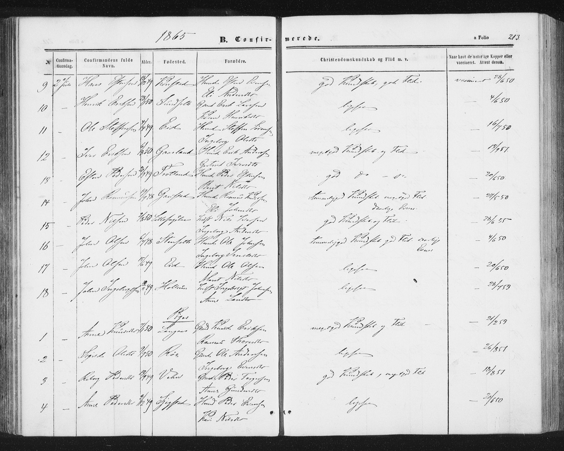 Ministerialprotokoller, klokkerbøker og fødselsregistre - Sør-Trøndelag, SAT/A-1456/691/L1077: Parish register (official) no. 691A09, 1862-1873, p. 213