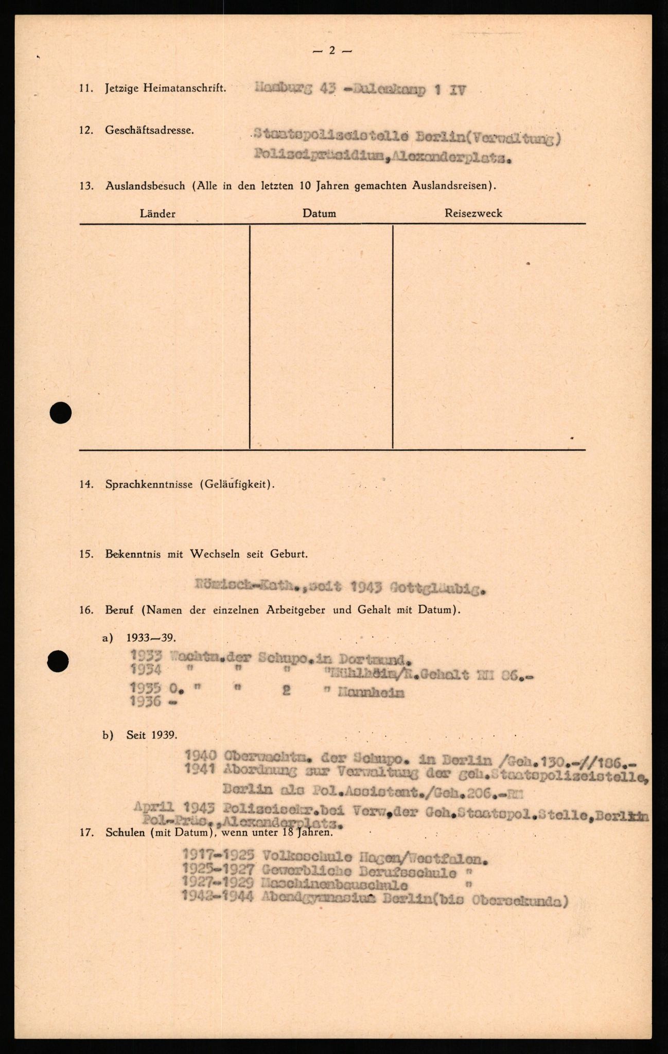 Forsvaret, Forsvarets overkommando II, RA/RAFA-3915/D/Db/L0029: CI Questionaires. Tyske okkupasjonsstyrker i Norge. Tyskere., 1945-1946, p. 470