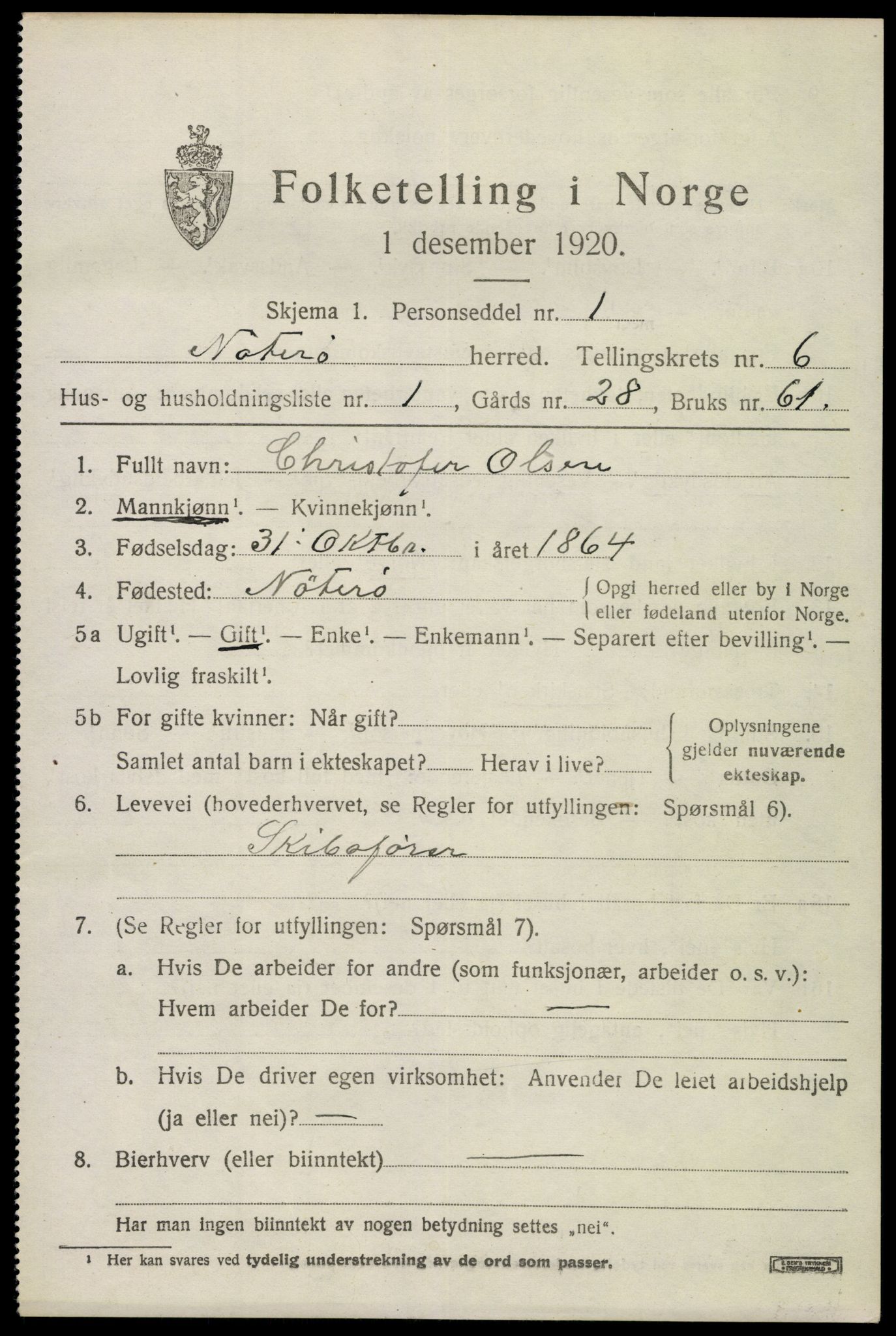 SAKO, 1920 census for Nøtterøy, 1920, p. 8433