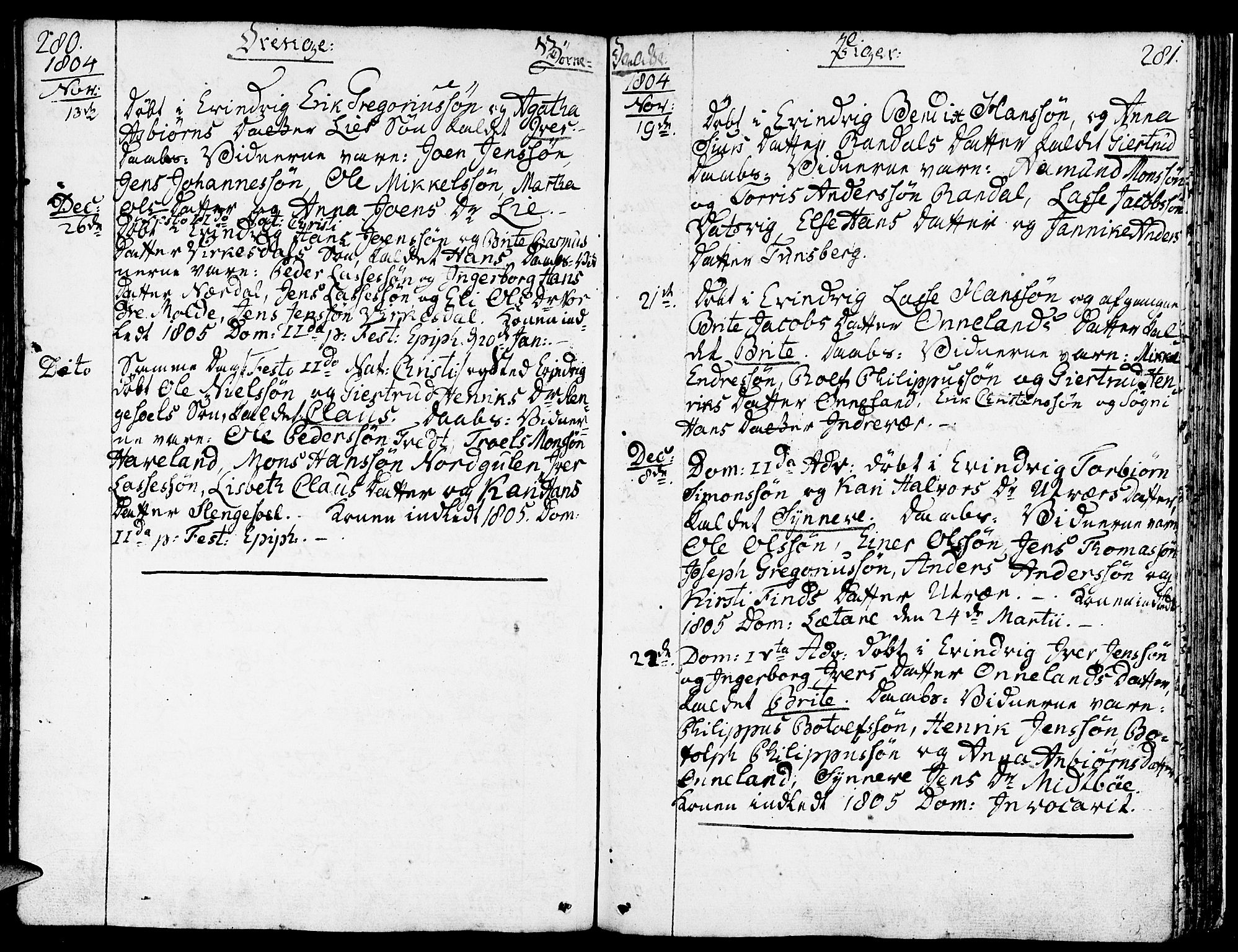 Gulen sokneprestembete, AV/SAB-A-80201/H/Haa/Haaa/L0016: Parish register (official) no. A 16, 1798-1808, p. 280-281