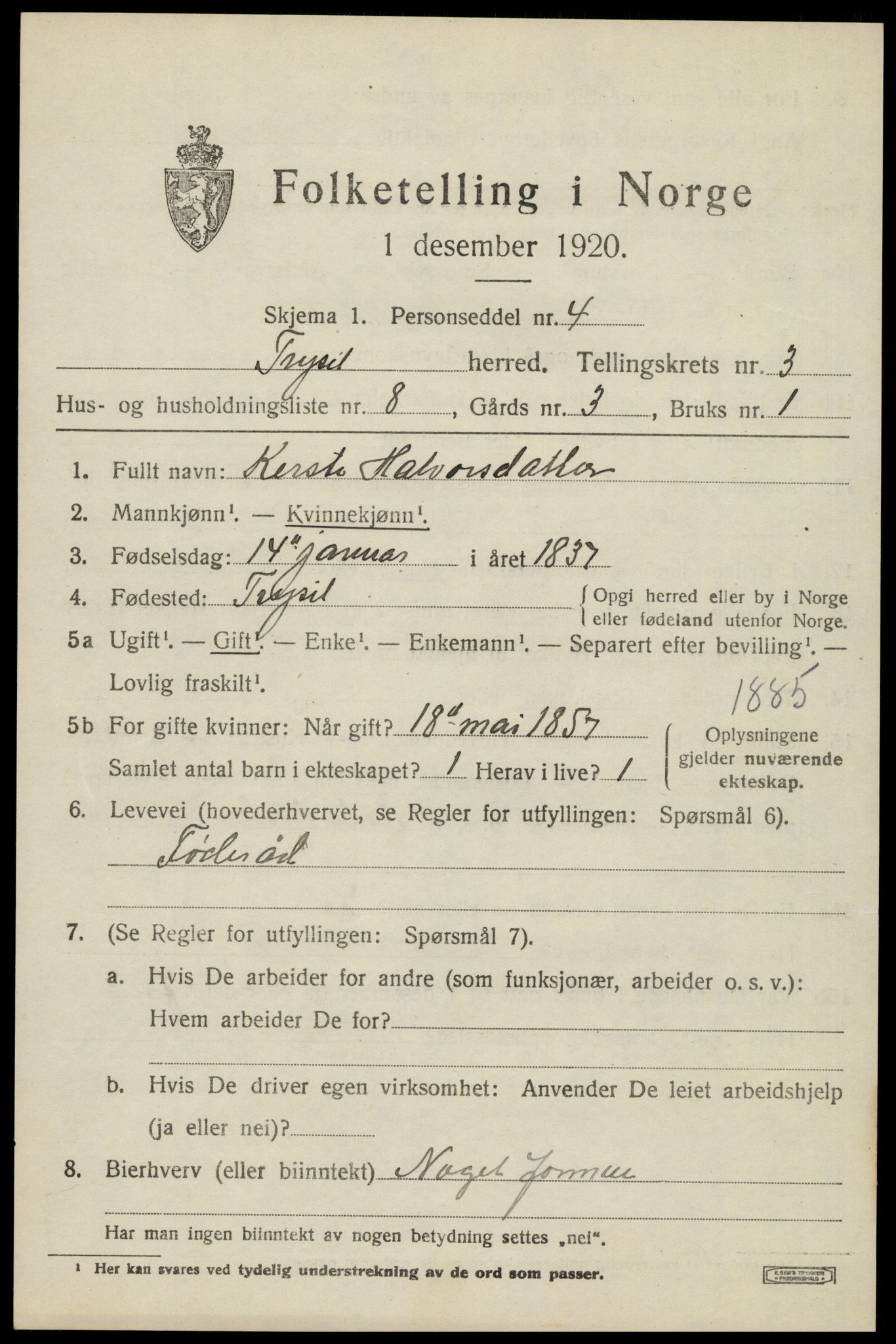 SAH, 1920 census for Trysil, 1920, p. 3571