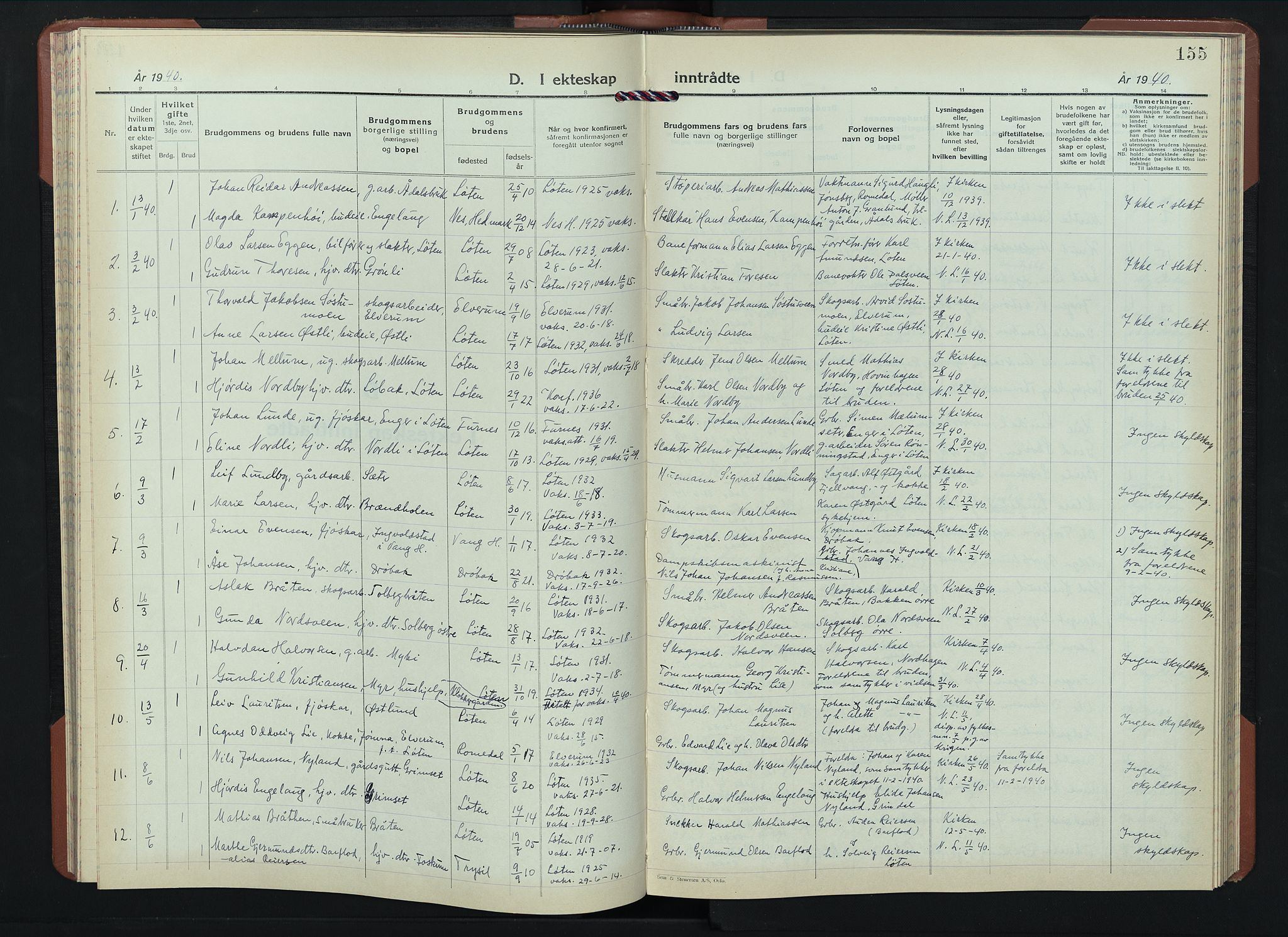Løten prestekontor, AV/SAH-PREST-022/L/La/L0010: Parish register (copy) no. 10, 1940-1945, p. 155