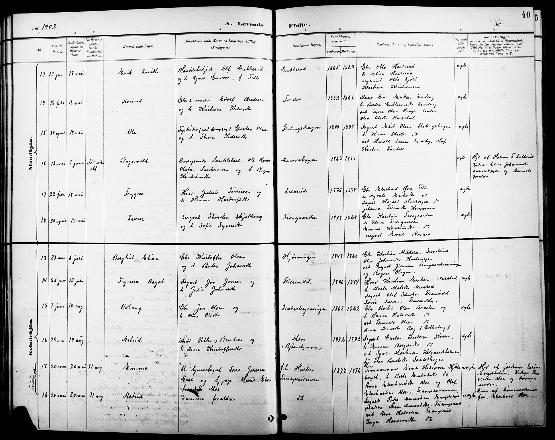 Åsnes prestekontor, SAH/PREST-042/H/Ha/Hab/L0004: Parish register (copy) no. 4, 1895-1909, p. 40