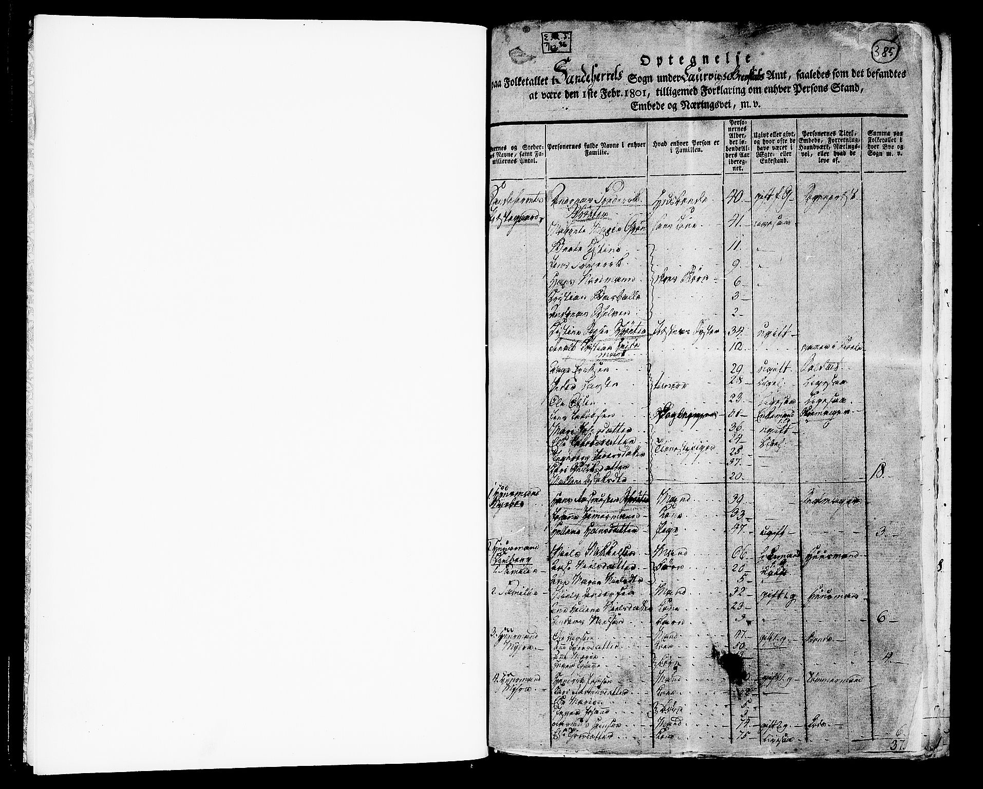 RA, 1801 census for 0724P Sandeherred, 1801, p. 385a