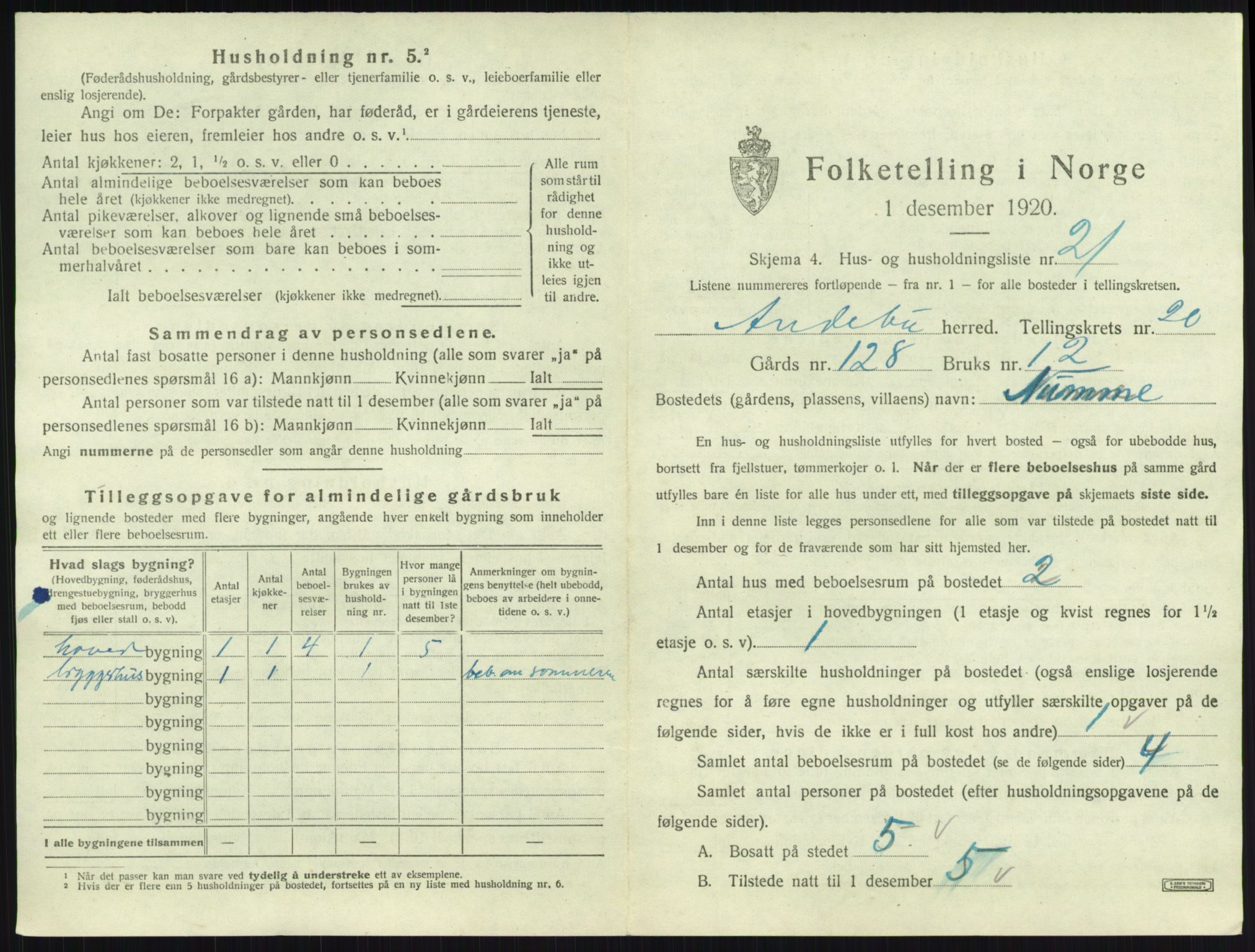SAKO, 1920 census for Andebu, 1920, p. 1144