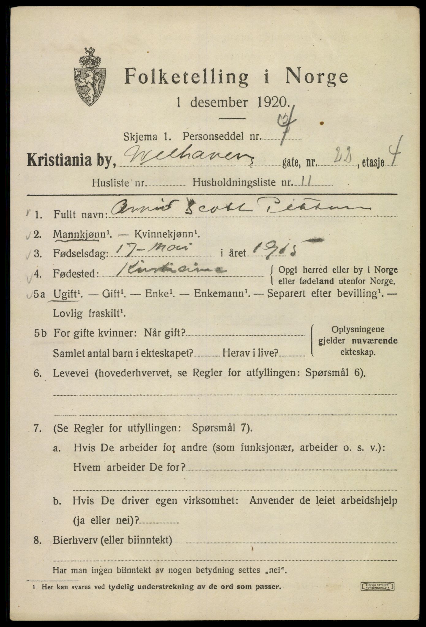 SAO, 1920 census for Kristiania, 1920, p. 650811