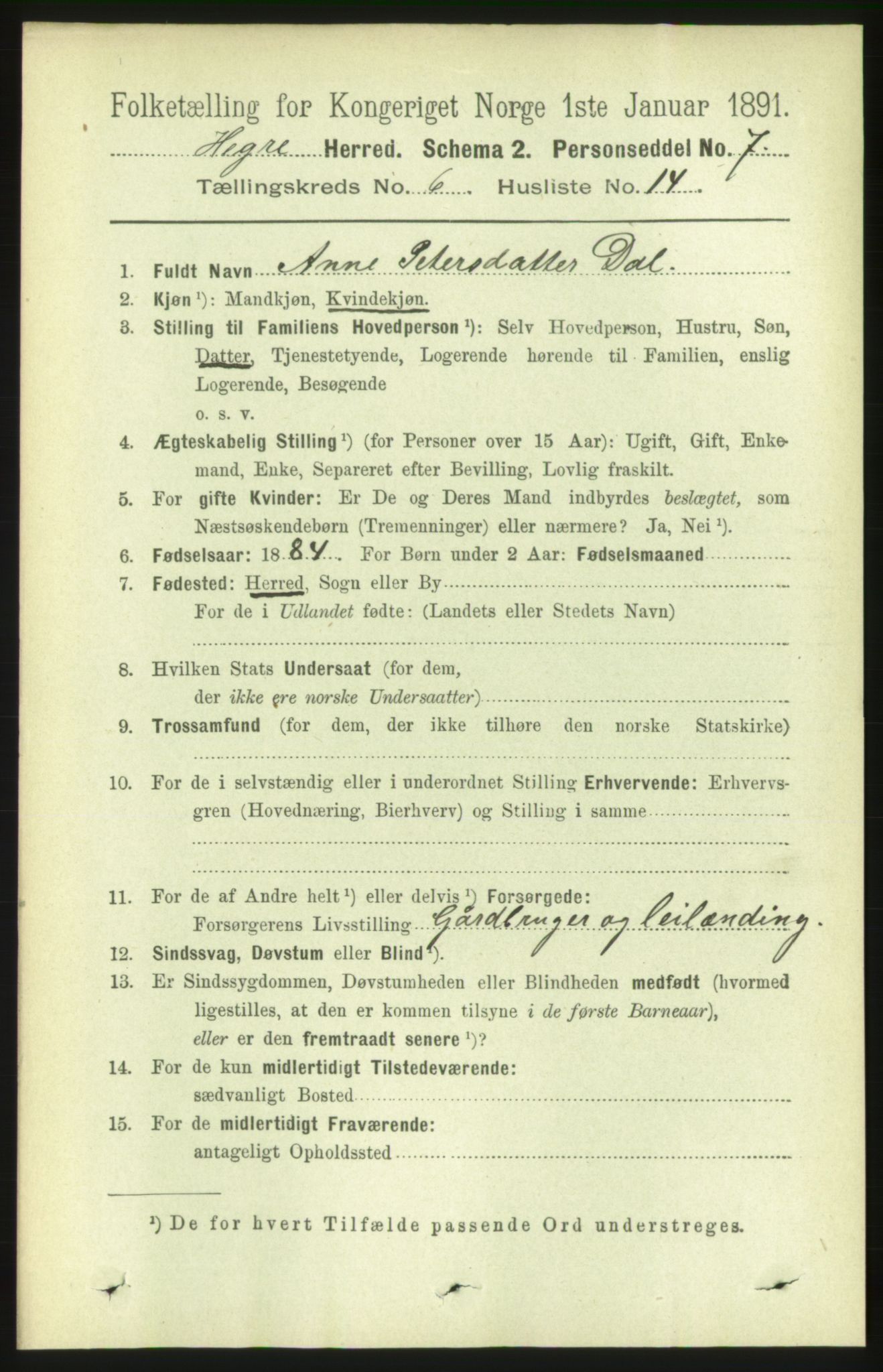 RA, 1891 census for 1712 Hegra, 1891, p. 2432