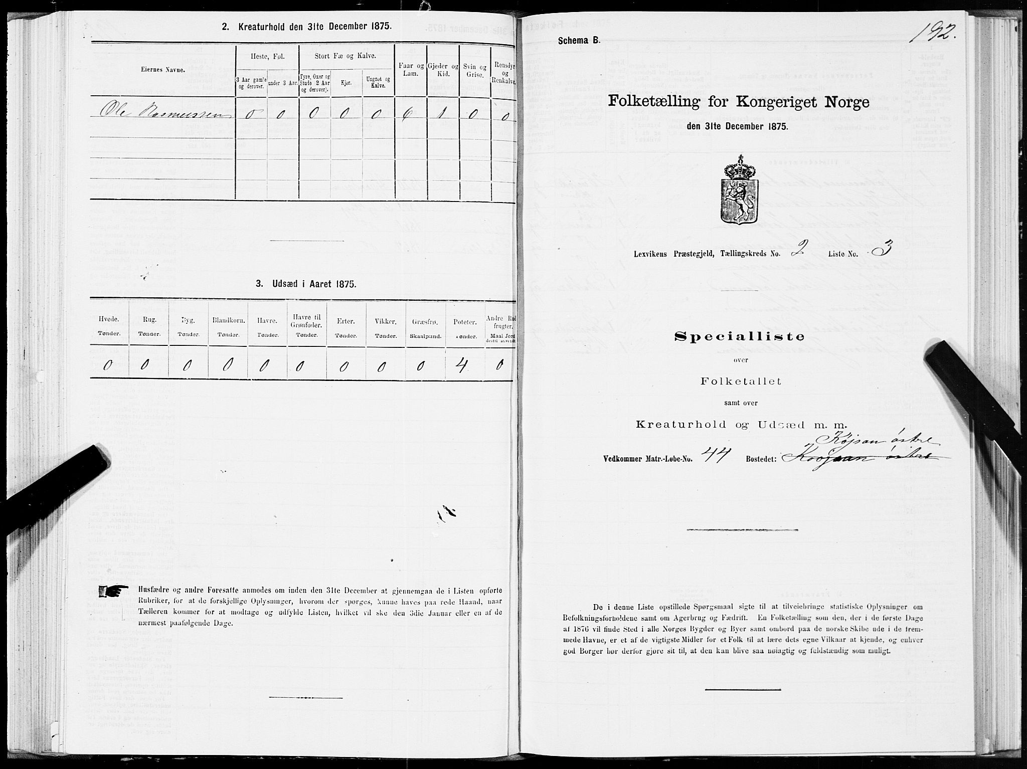 SAT, 1875 census for 1718P Leksvik, 1875, p. 1192