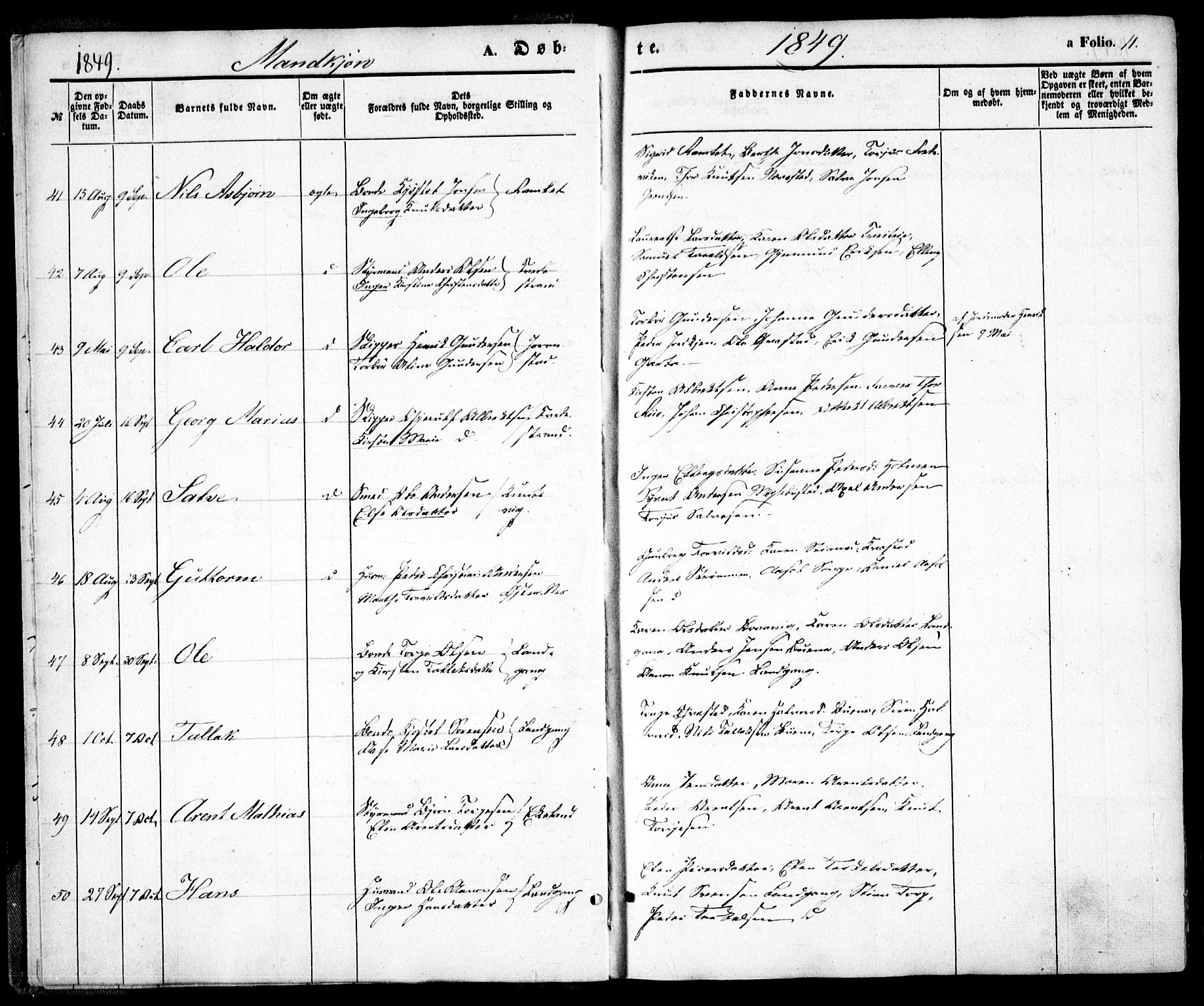 Holt sokneprestkontor, AV/SAK-1111-0021/F/Fa/L0008: Parish register (official) no. A 8, 1849-1860, p. 11