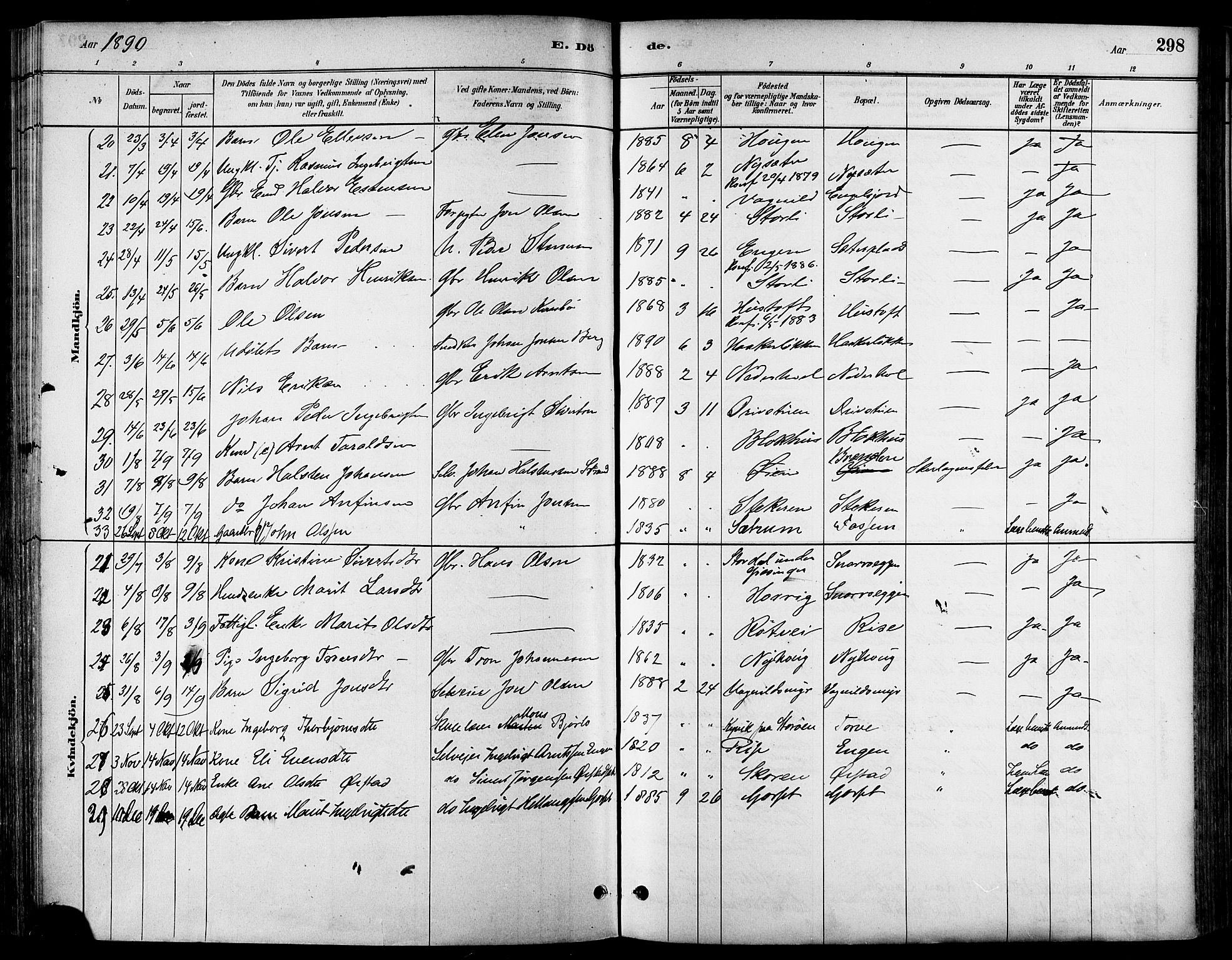 Ministerialprotokoller, klokkerbøker og fødselsregistre - Sør-Trøndelag, SAT/A-1456/678/L0901: Parish register (official) no. 678A10, 1881-1894, p. 298