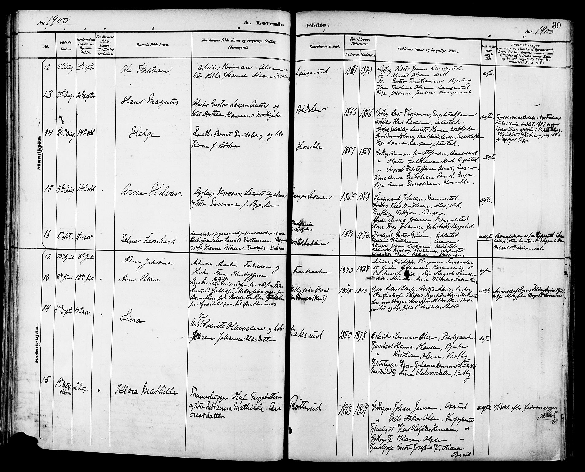 Nannestad prestekontor Kirkebøker, SAO/A-10414a/F/Fa/L0015: Parish register (official) no. I 15, 1891-1905, p. 39