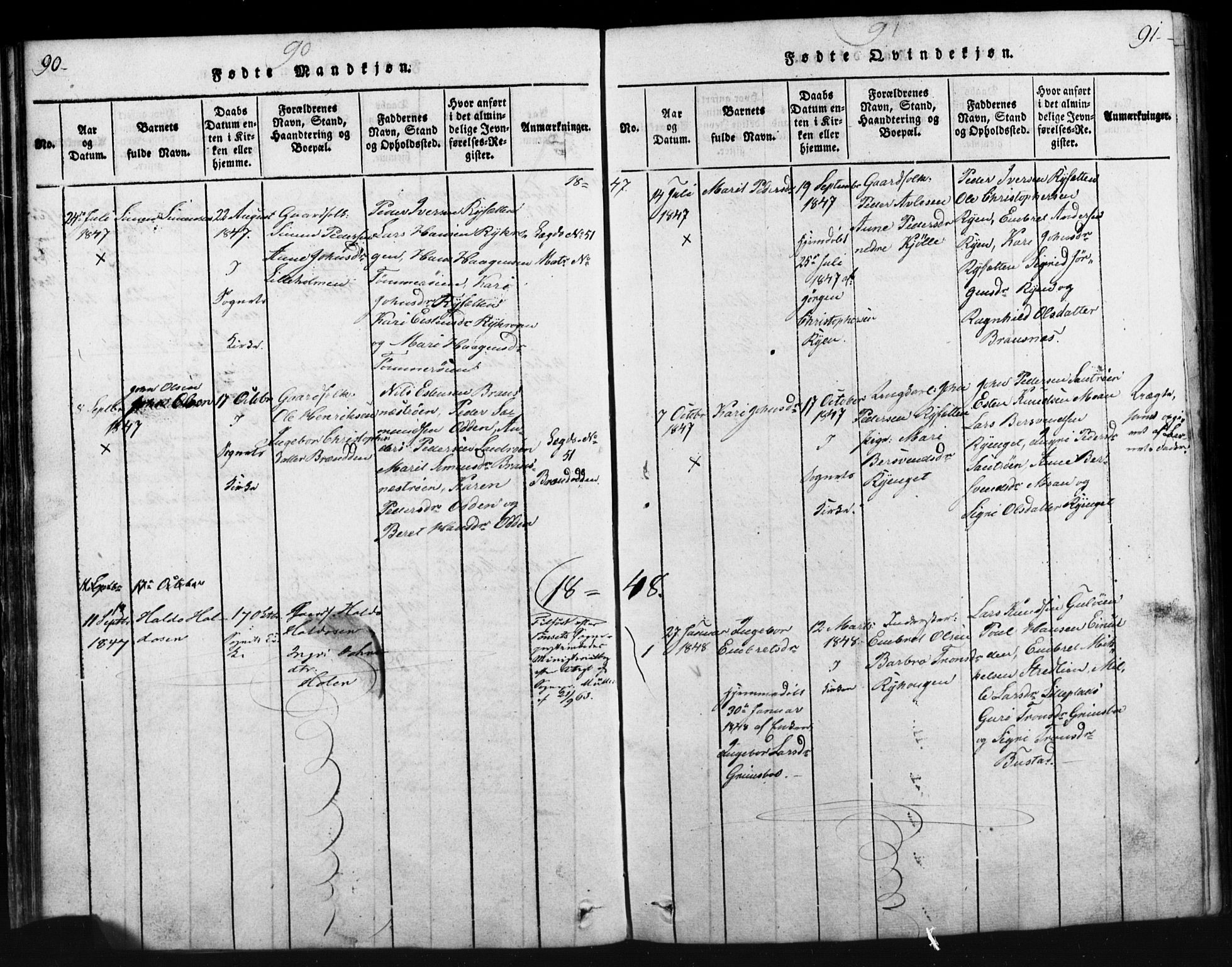 Tynset prestekontor, SAH/PREST-058/H/Ha/Hab/L0003: Parish register (copy) no. 3, 1814-1862, p. 90-91