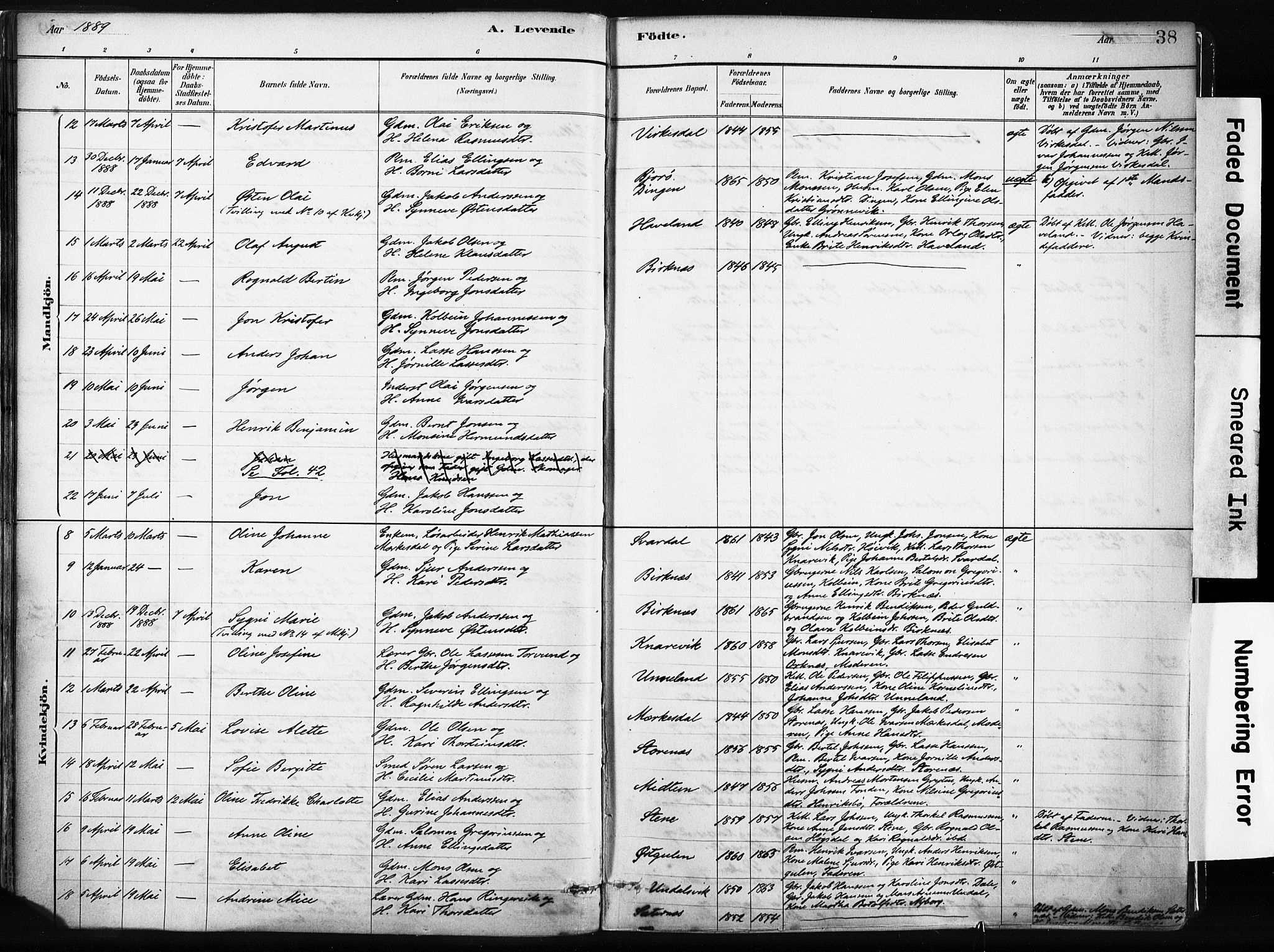 Gulen sokneprestembete, AV/SAB-A-80201/H/Haa/Haab/L0001: Parish register (official) no. B 1, 1881-1905, p. 40(v) 38(h)