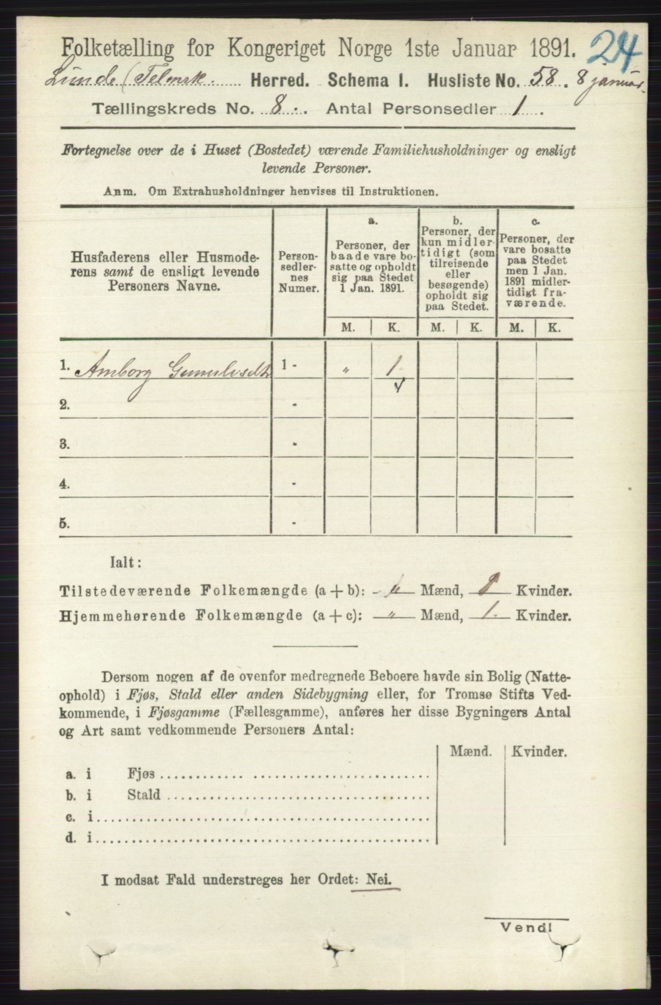 RA, 1891 census for 0820 Lunde, 1891, p. 2371