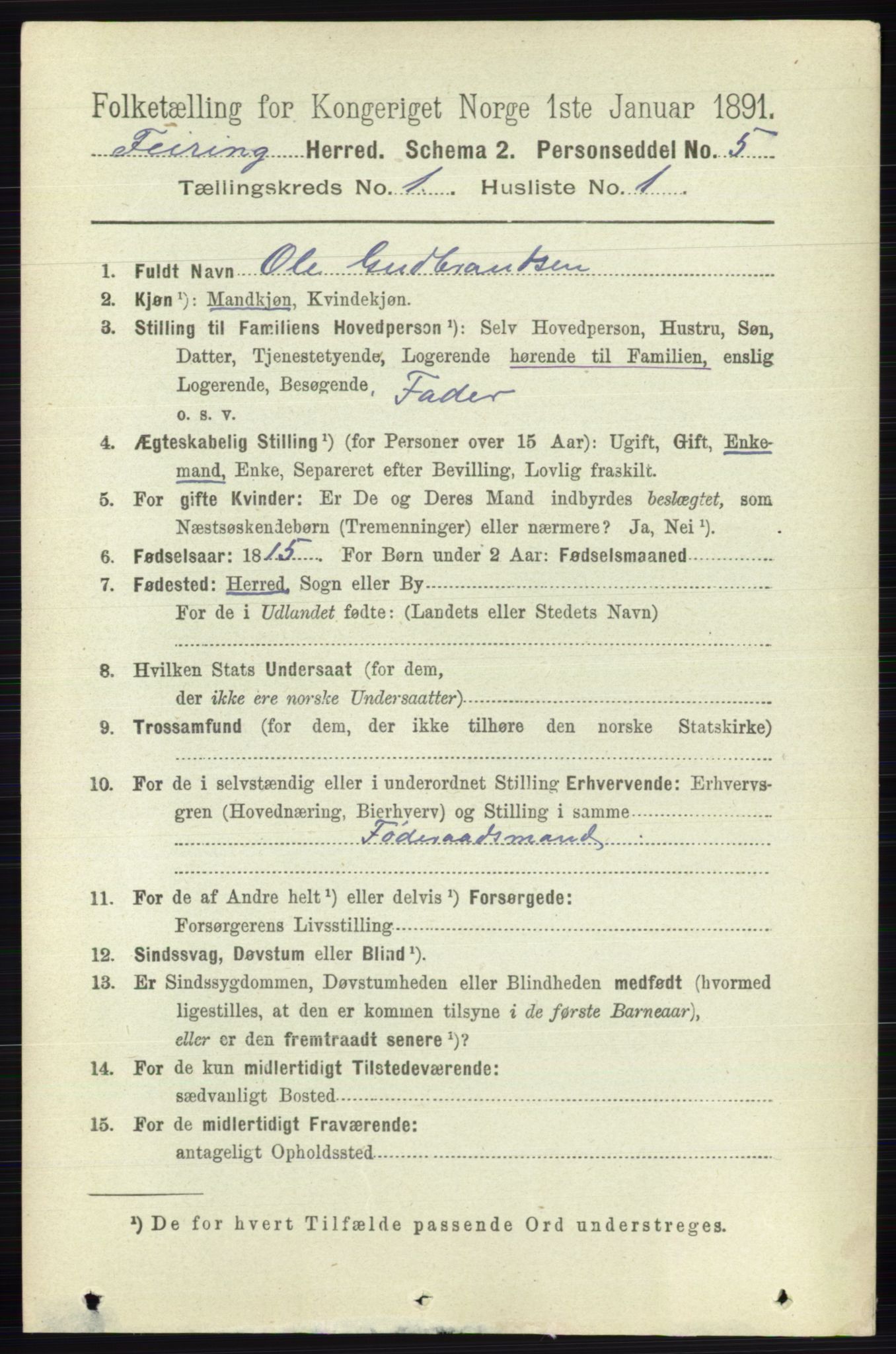 RA, 1891 census for 0240 Feiring, 1891, p. 116