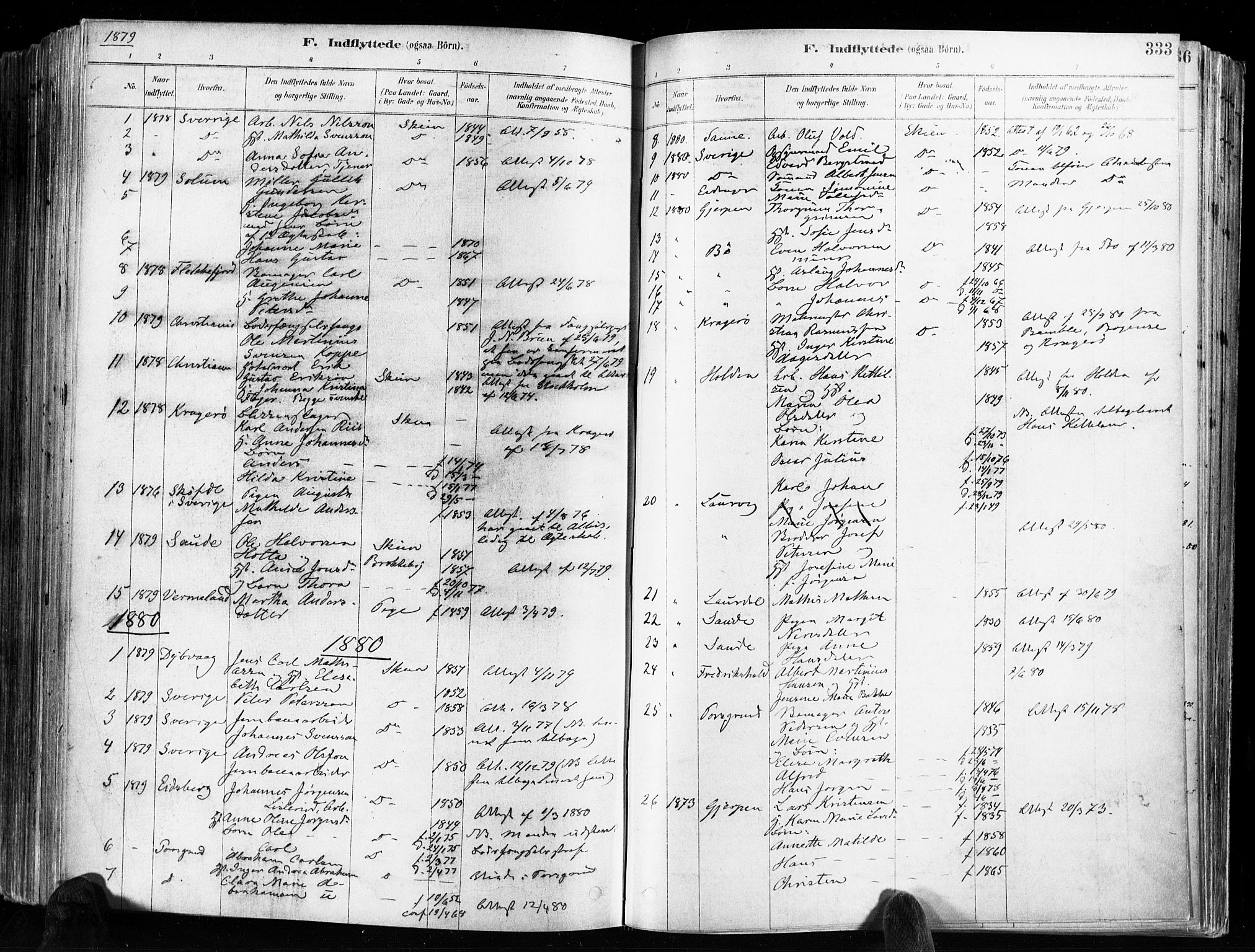 Skien kirkebøker, AV/SAKO-A-302/F/Fa/L0009: Parish register (official) no. 9, 1878-1890, p. 333