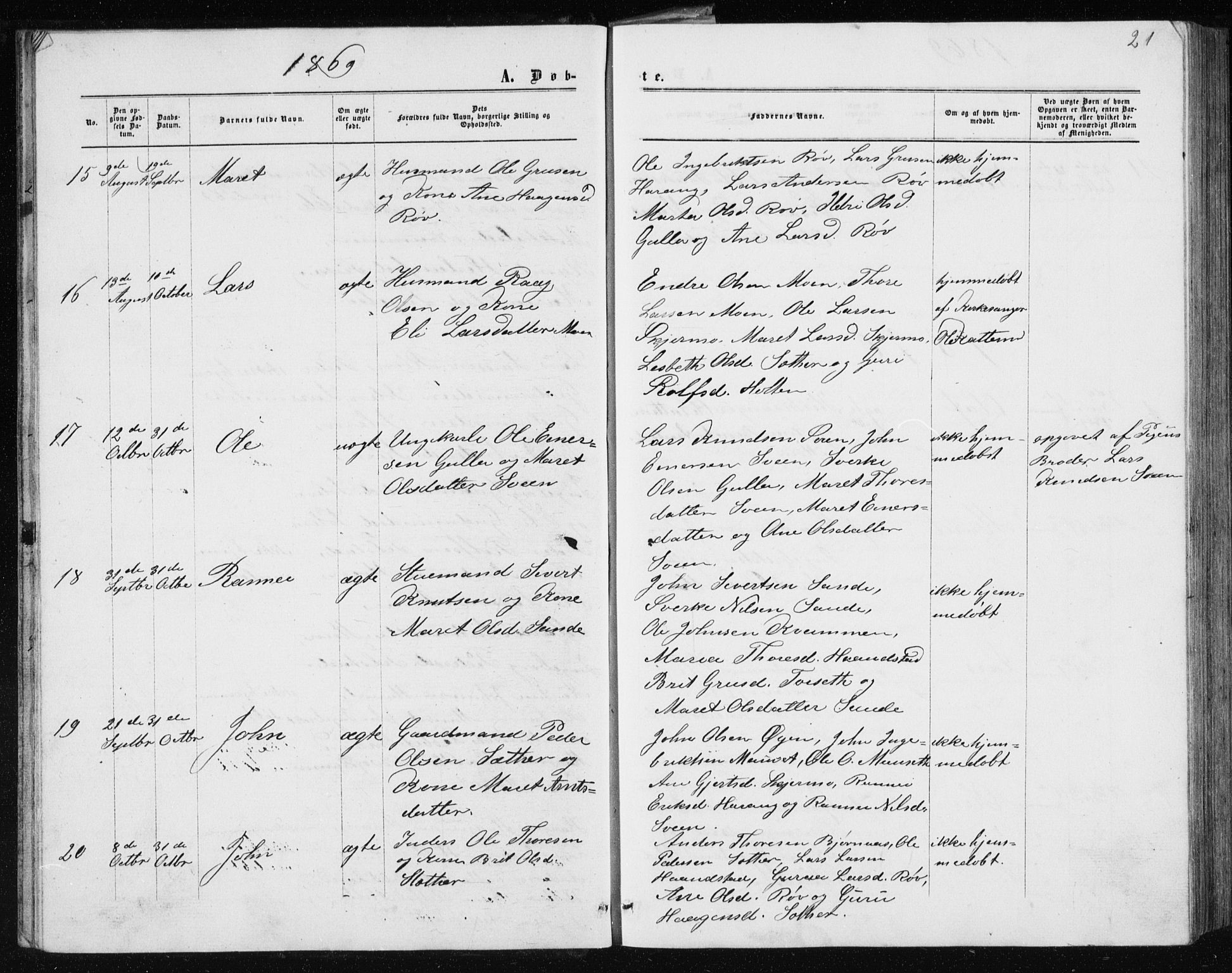 Ministerialprotokoller, klokkerbøker og fødselsregistre - Møre og Romsdal, AV/SAT-A-1454/597/L1064: Parish register (copy) no. 597C01, 1866-1898, p. 21