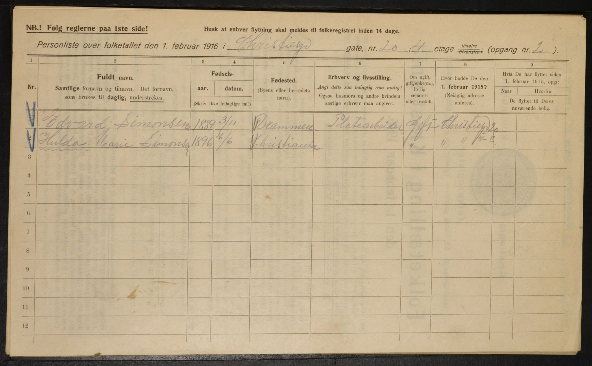 OBA, Municipal Census 1916 for Kristiania, 1916, p. 12393