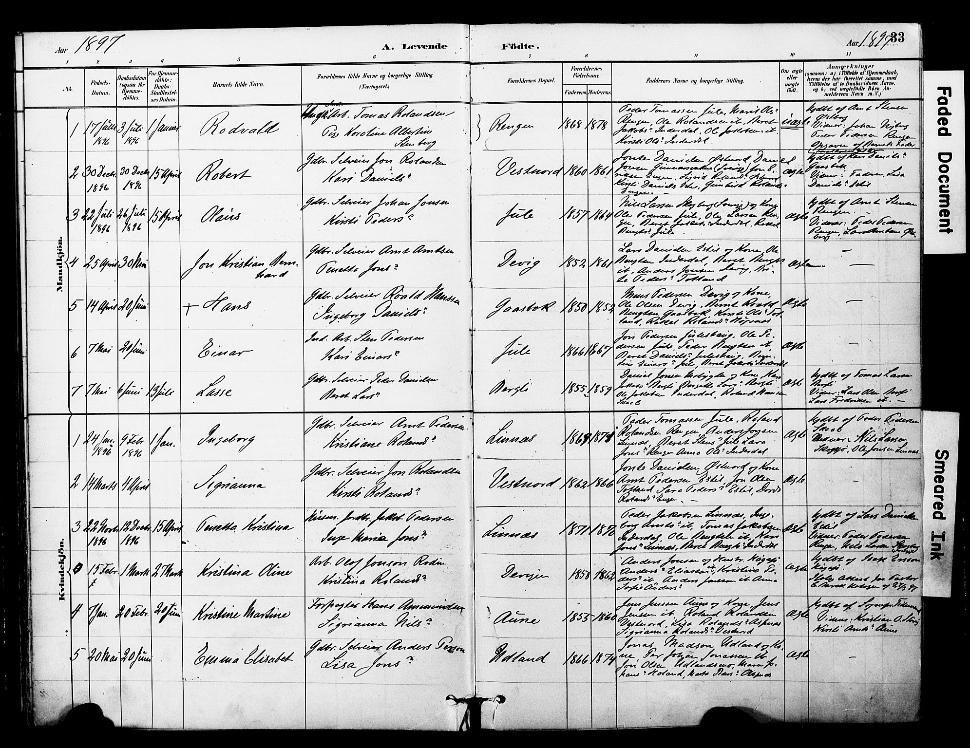 Ministerialprotokoller, klokkerbøker og fødselsregistre - Nord-Trøndelag, SAT/A-1458/757/L0505: Parish register (official) no. 757A01, 1882-1904, p. 33