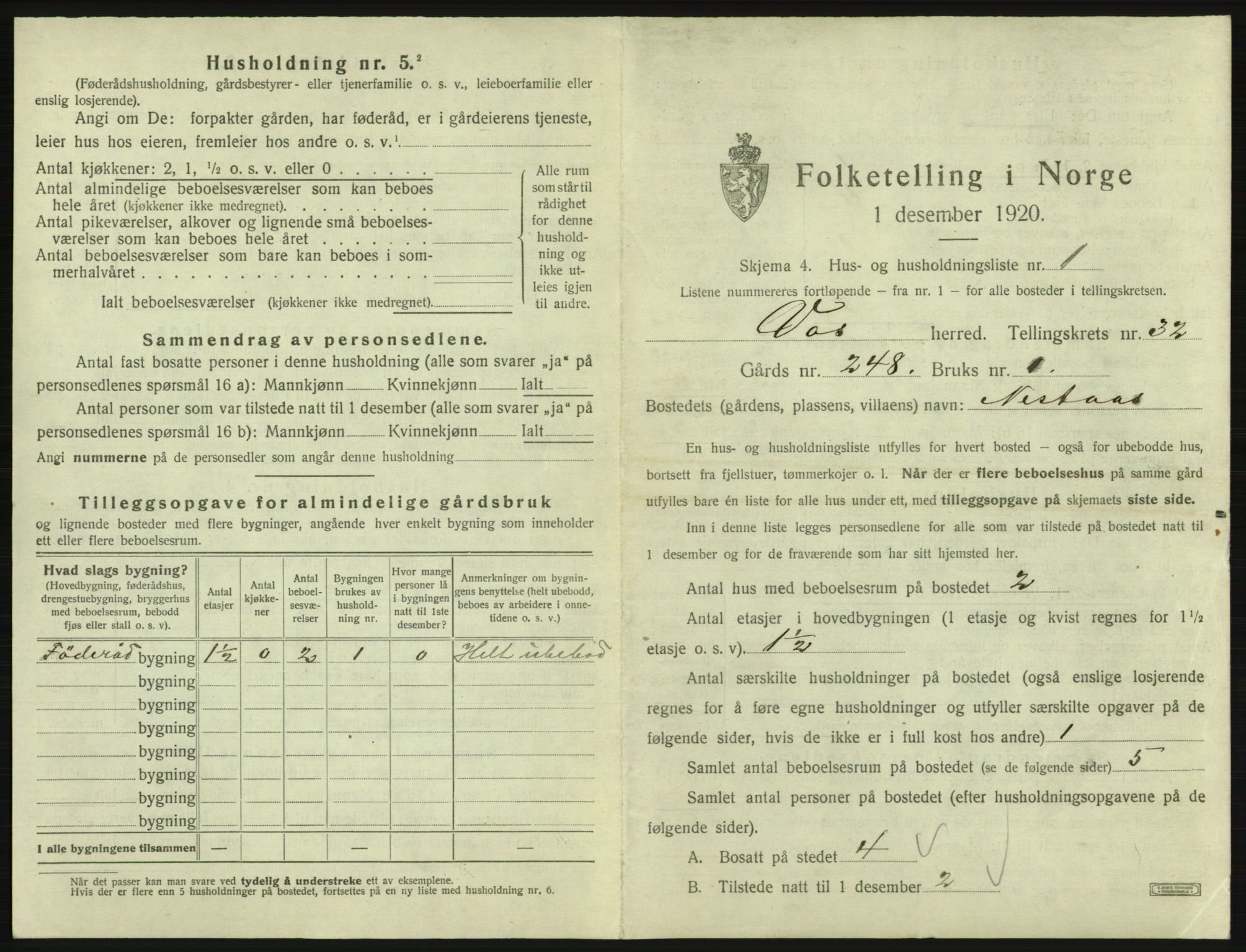 SAB, 1920 census for Voss, 1920, p. 2757