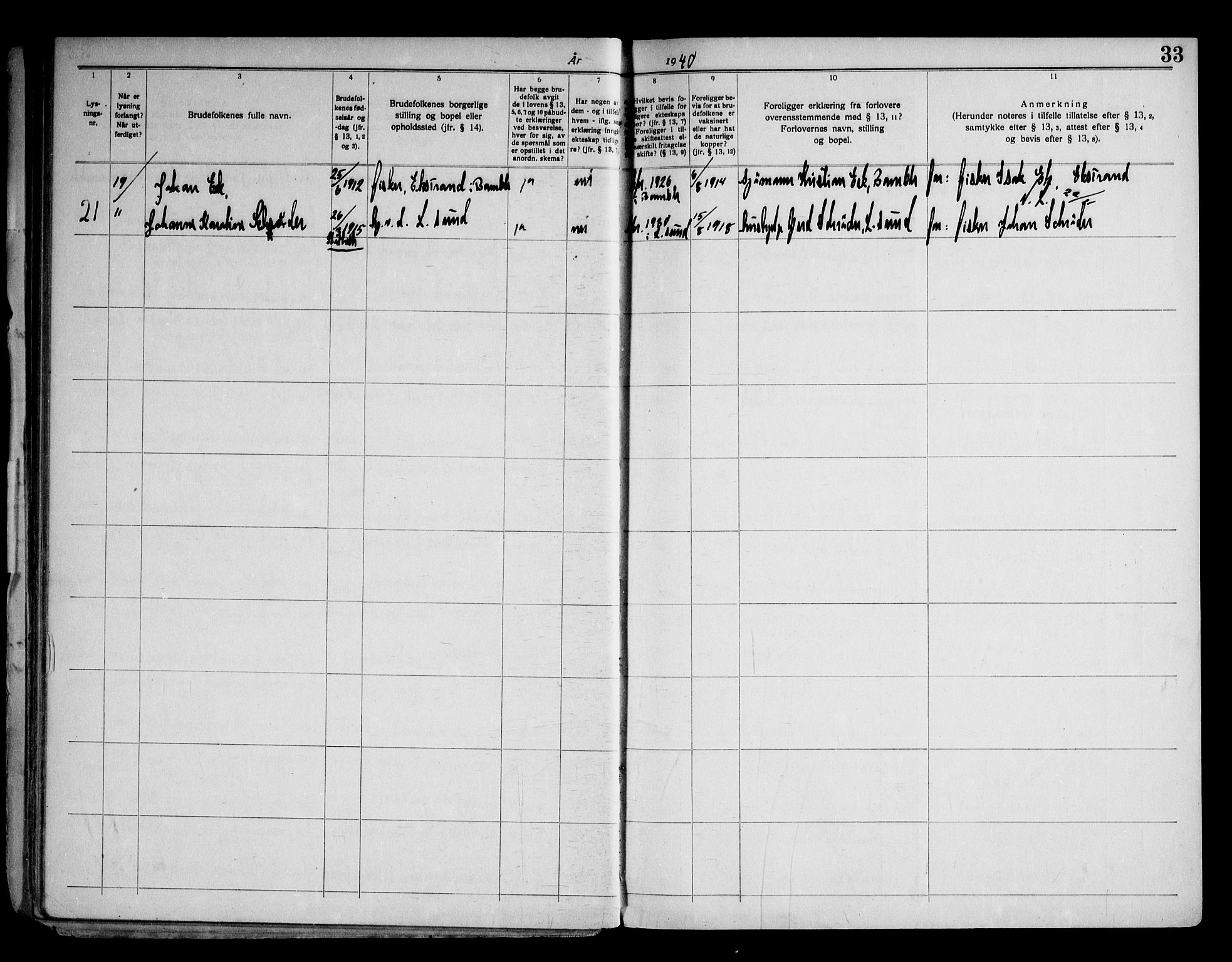 Langesund kirkebøker, SAKO/A-280/H/Ha/L0001: Banns register no. 1, 1919-1973, p. 33