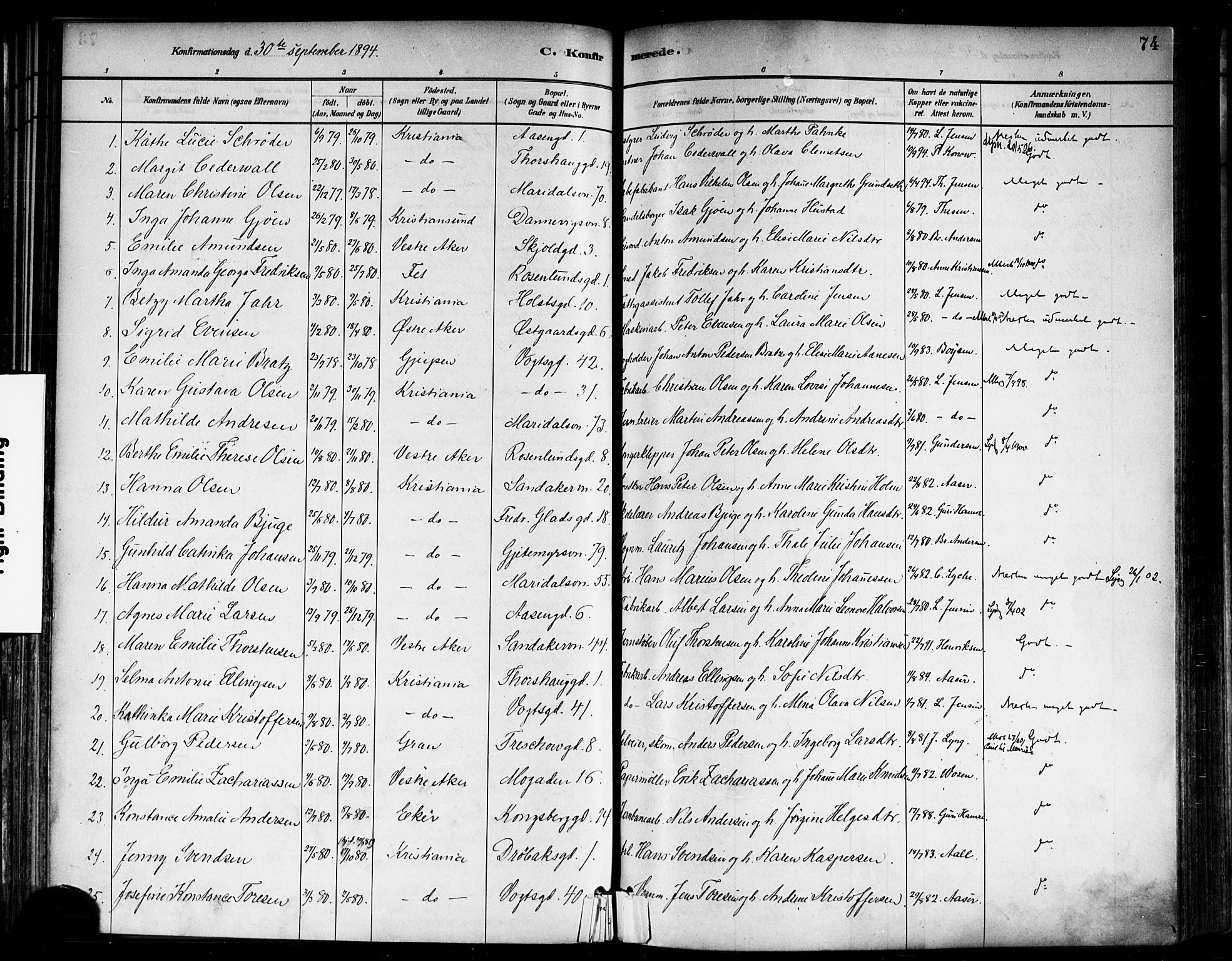 Sagene prestekontor Kirkebøker, AV/SAO-A-10796/F/L0002: Parish register (official) no. 2, 1880-1897, p. 74