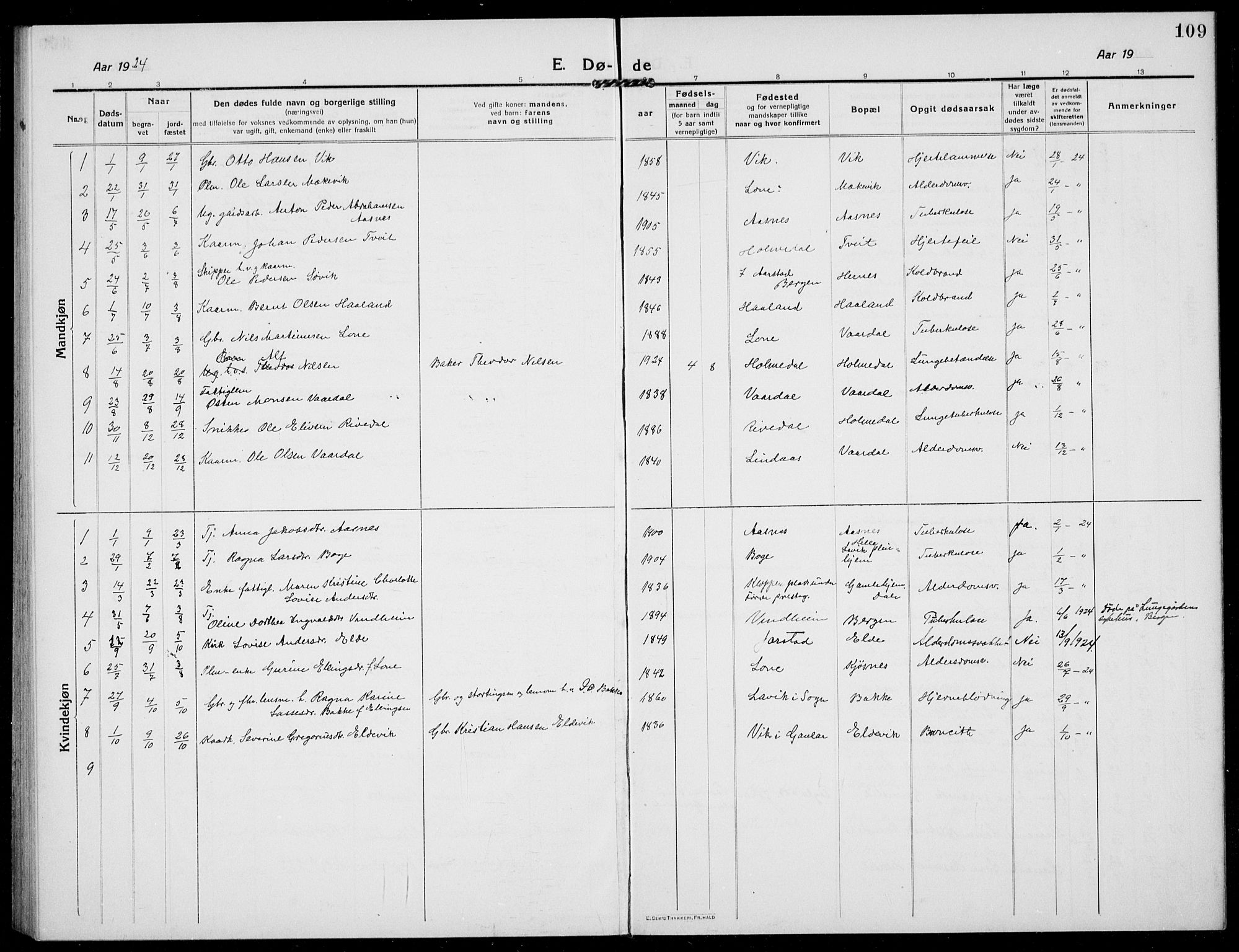 Fjaler sokneprestembete, AV/SAB-A-79801/H/Hab/Habb/L0003: Parish register (copy) no. B 3, 1913-1940, p. 109