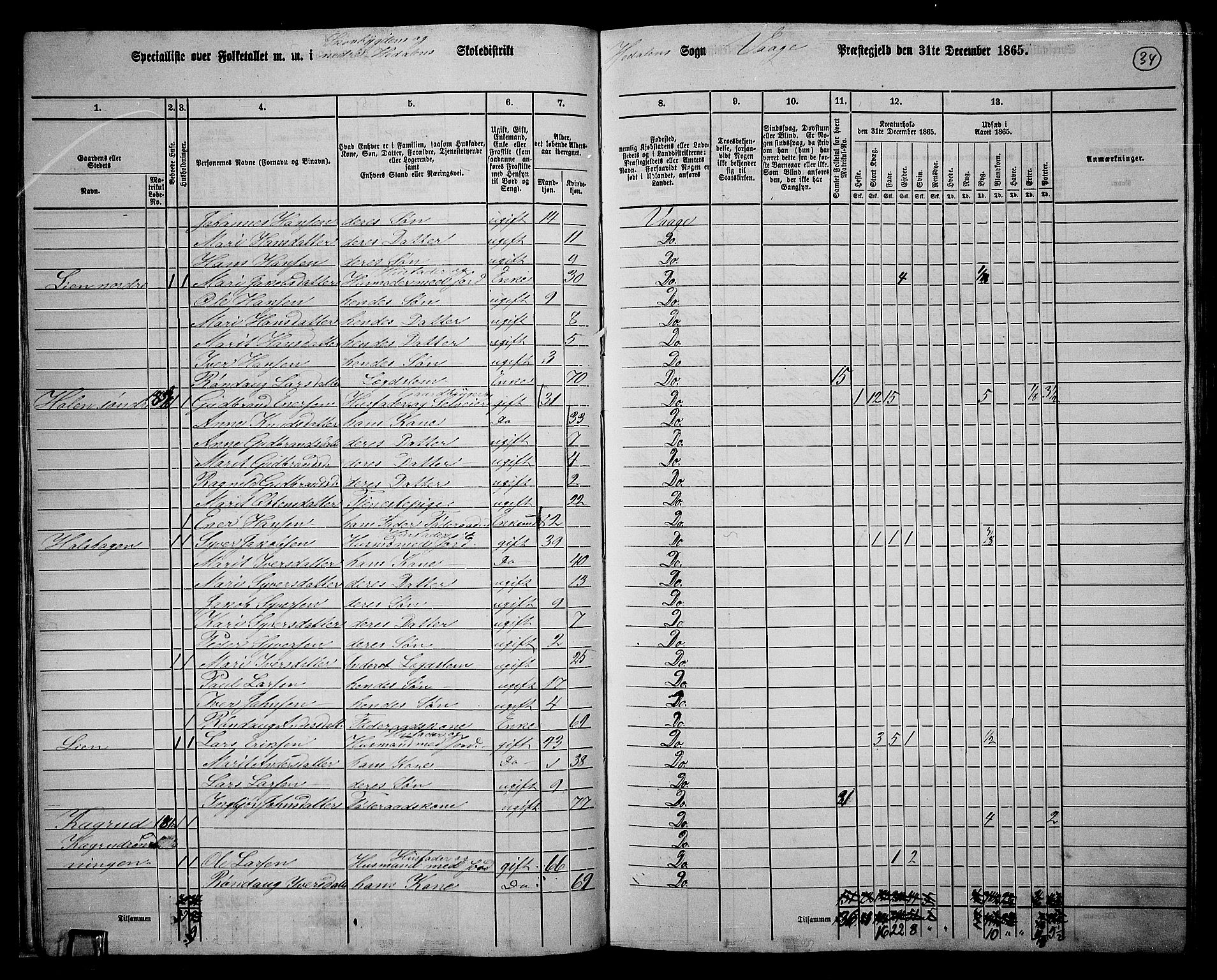 RA, 1865 census for Vågå, 1865, p. 200