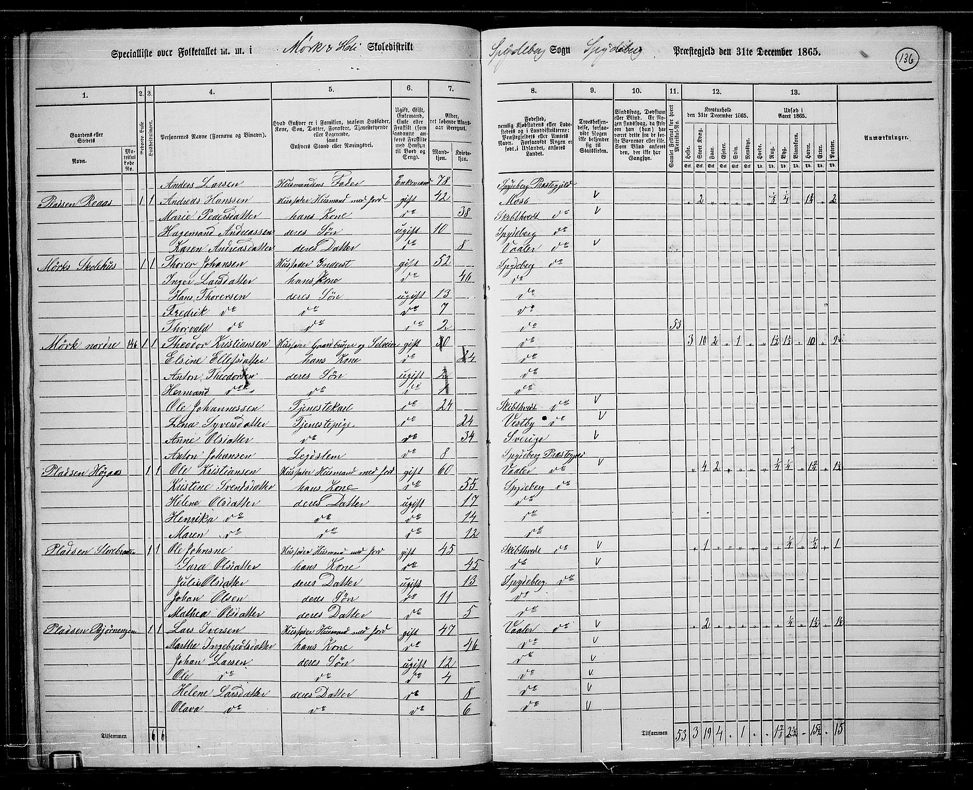 RA, 1865 census for Spydeberg, 1865, p. 119