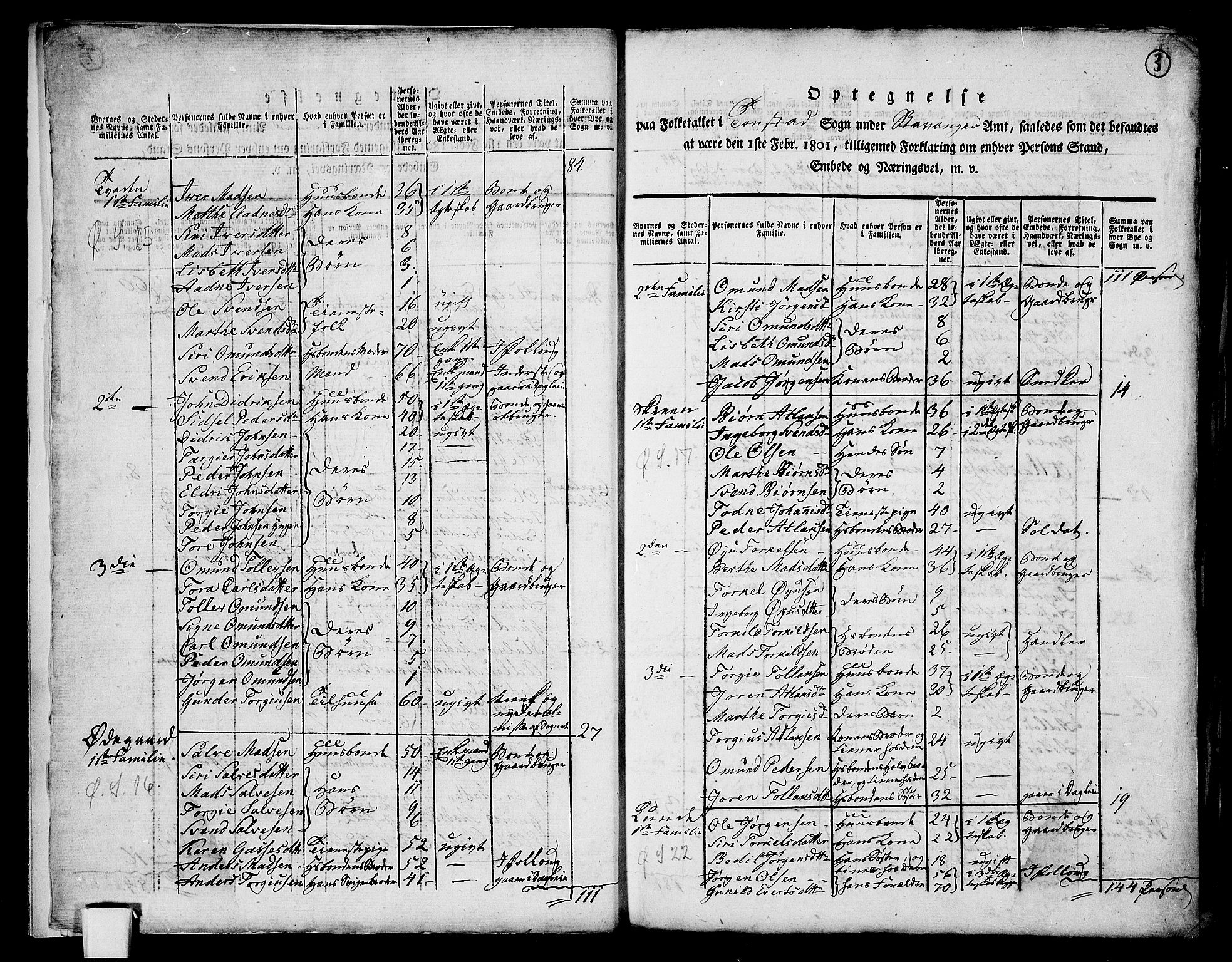 RA, 1801 census for 1045P Bakke, 1801, p. 2b-3a