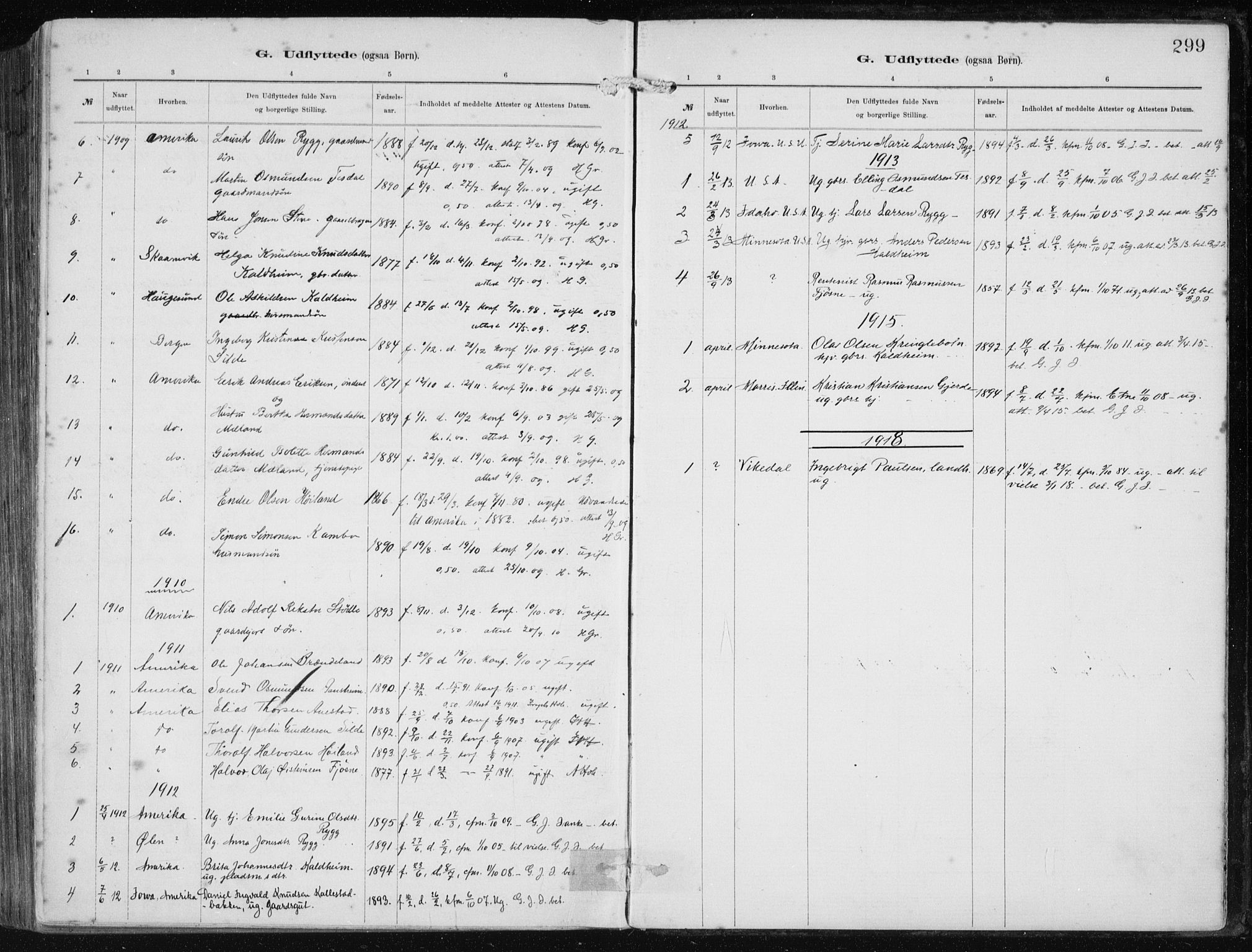 Etne sokneprestembete, SAB/A-75001/H/Haa: Parish register (official) no. B  1, 1879-1919, p. 299