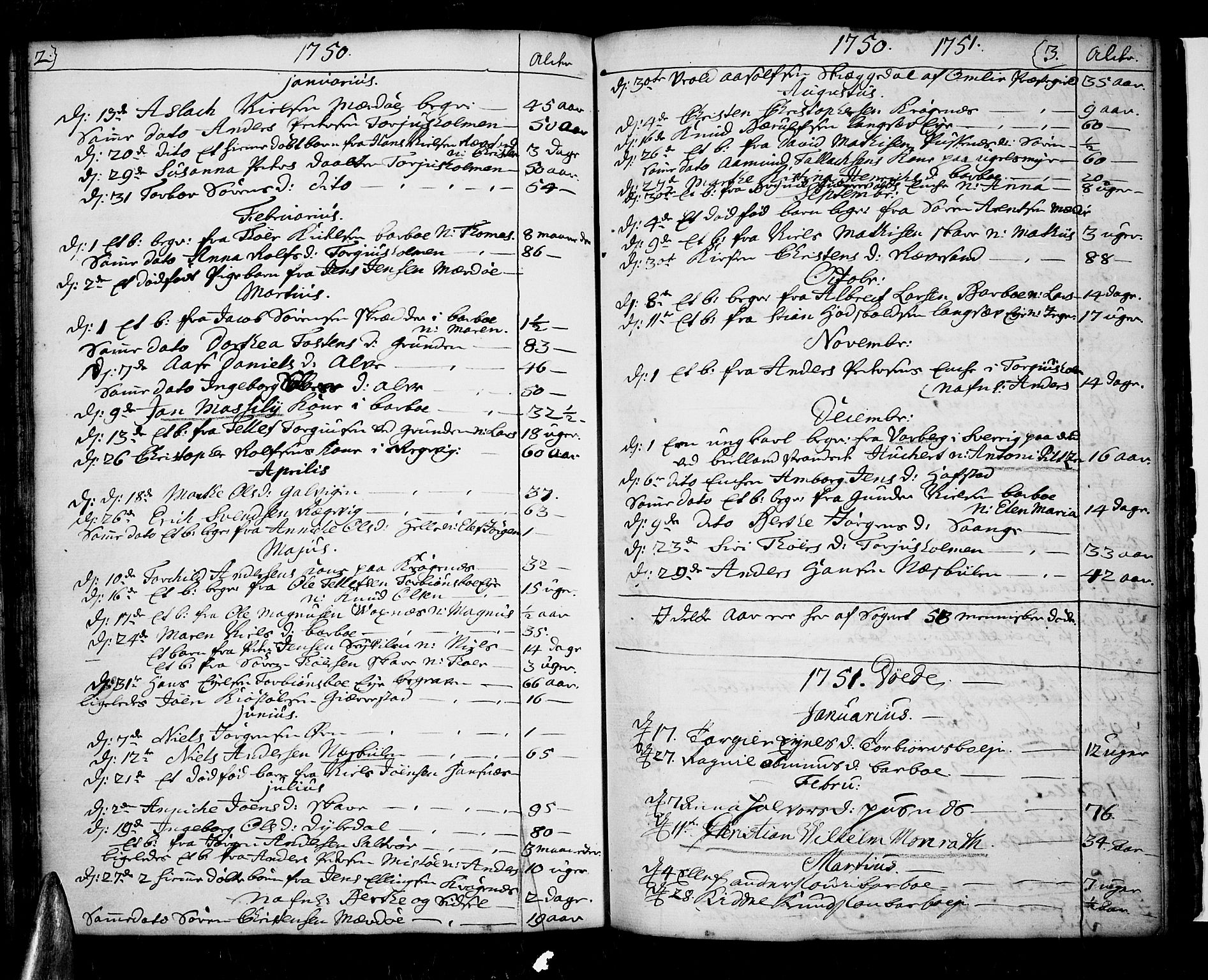 Tromøy sokneprestkontor, SAK/1111-0041/F/Fa/L0001: Parish register (official) no. A 1, 1747-1793, p. 2-3