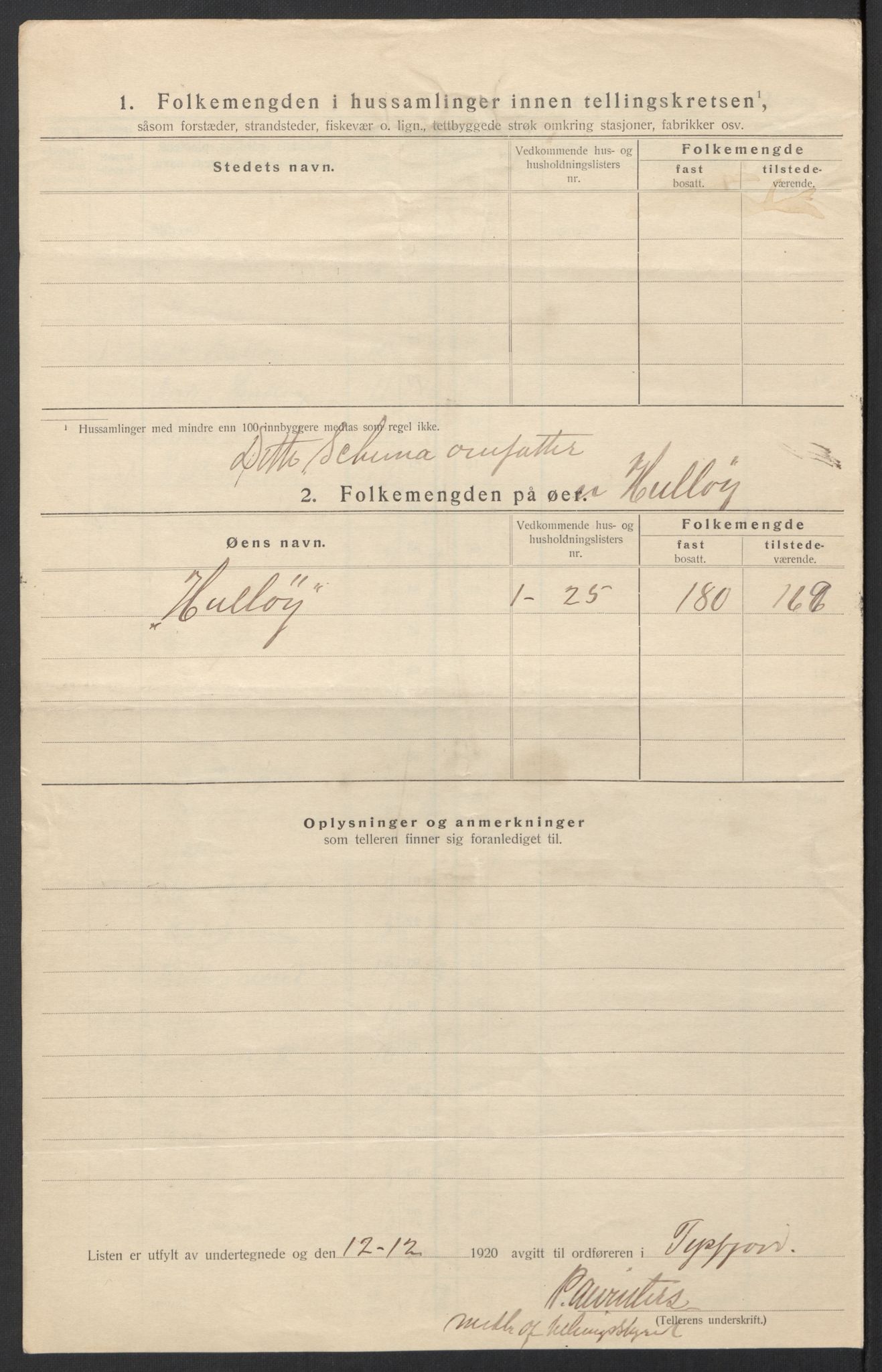 SAT, 1920 census for Tysfjord, 1920, p. 25