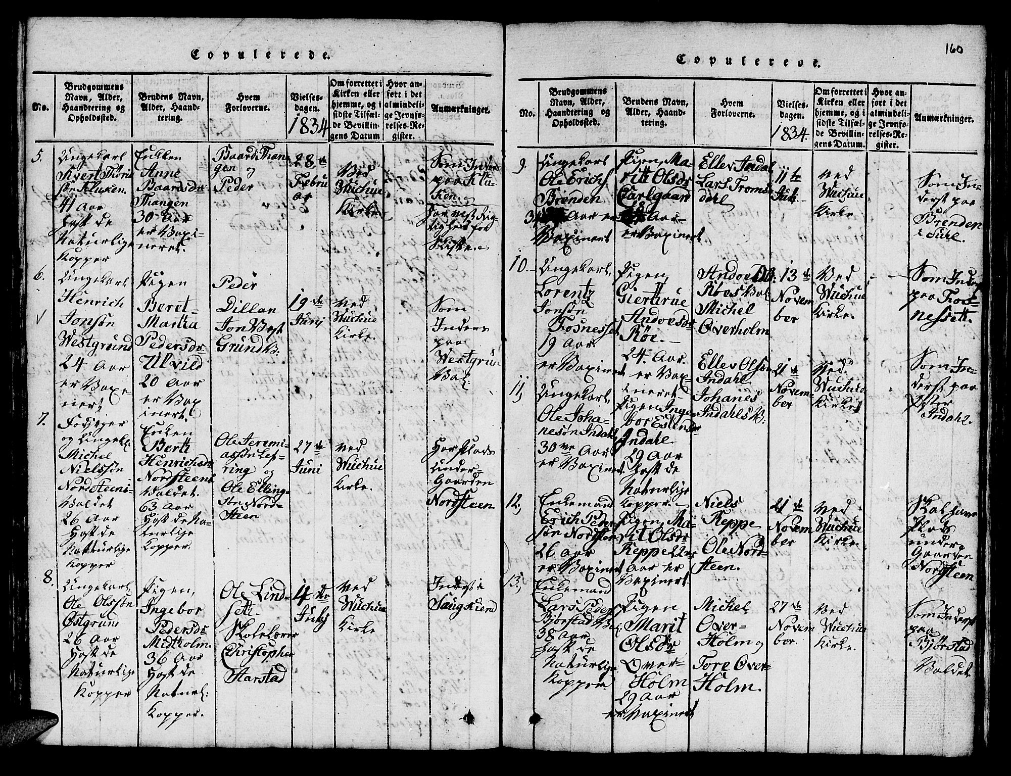 Ministerialprotokoller, klokkerbøker og fødselsregistre - Nord-Trøndelag, AV/SAT-A-1458/724/L0265: Parish register (copy) no. 724C01, 1816-1845, p. 160