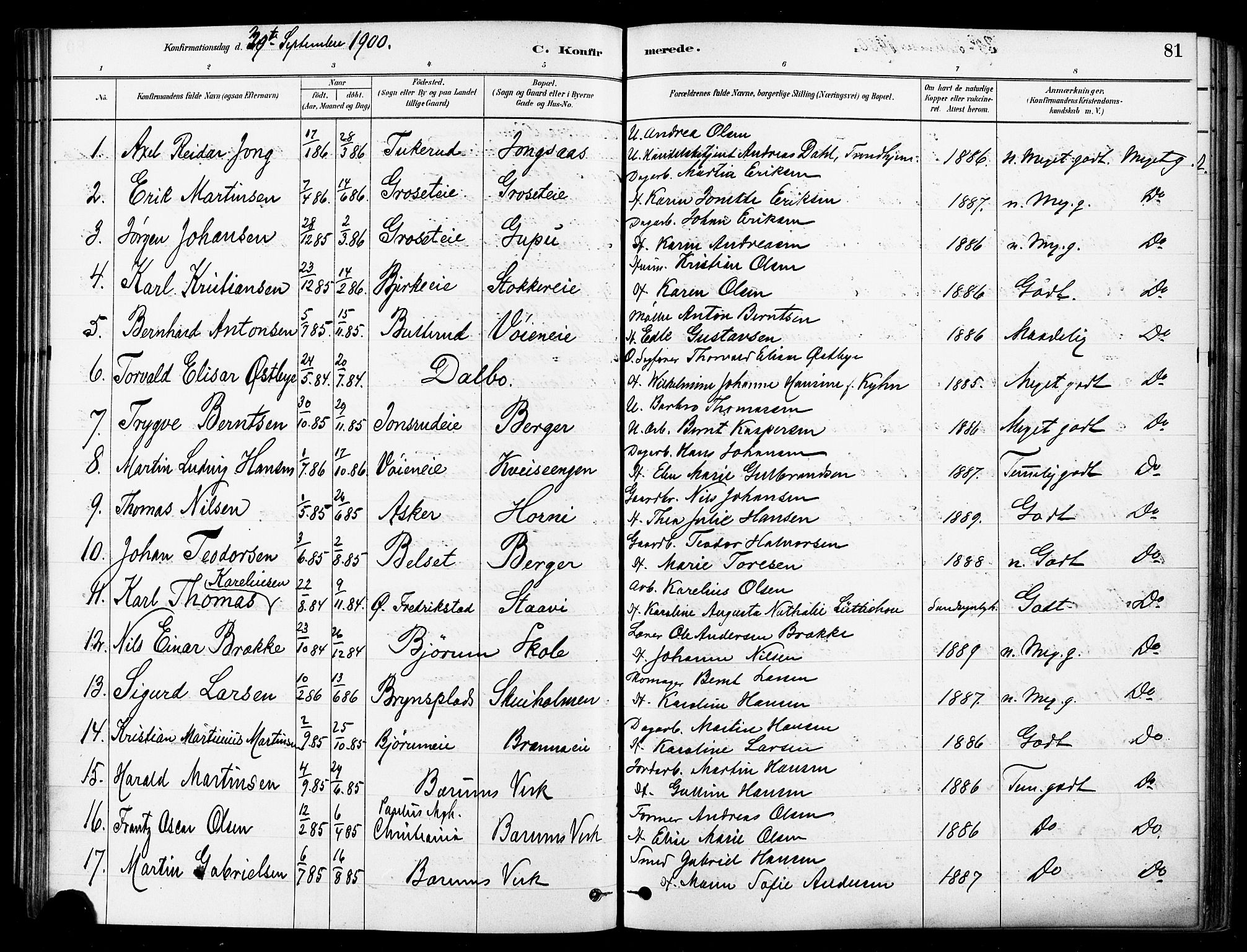 Asker prestekontor Kirkebøker, SAO/A-10256a/F/Fb/L0002: Parish register (official) no. II 2, 1879-1921, p. 81