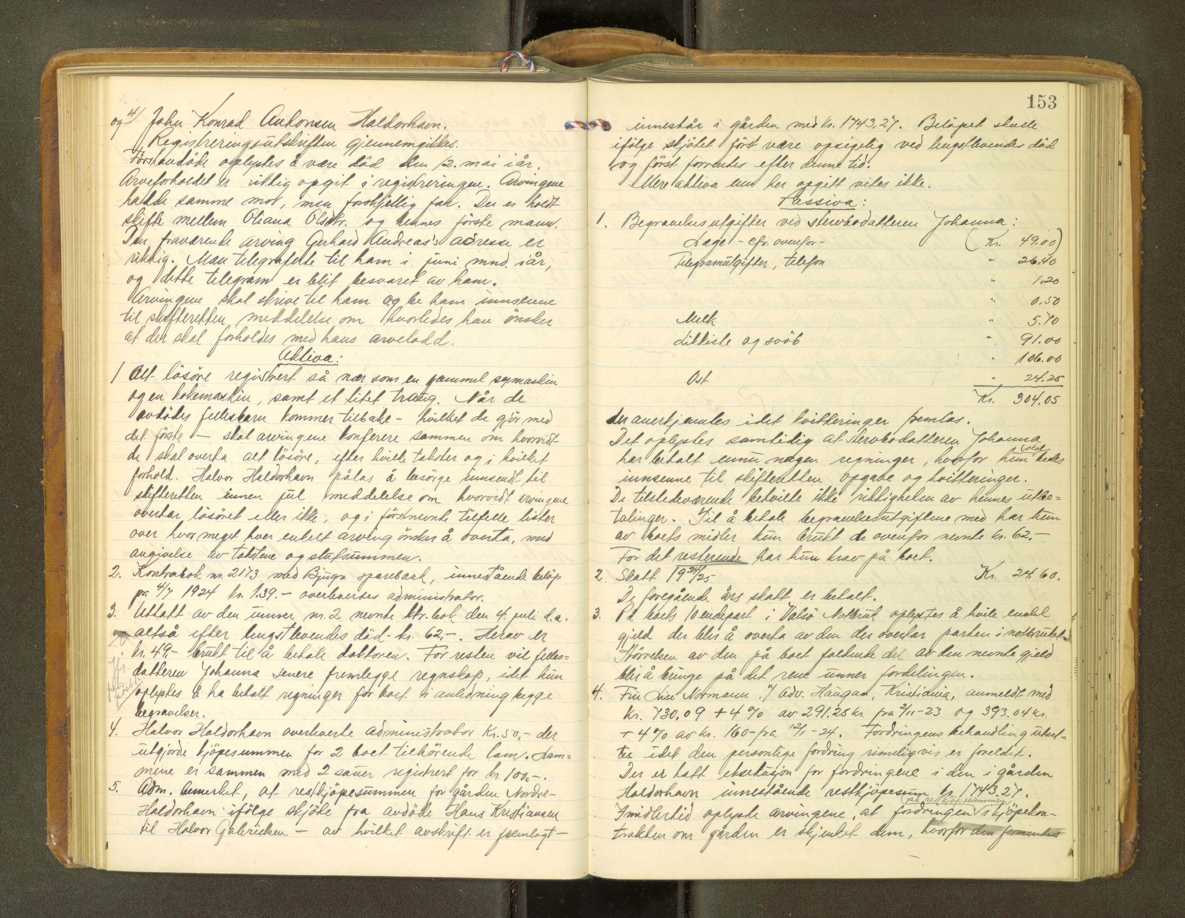 Fosen sorenskriveri, AV/SAT-A-1107/1/3/3B/L0013: Skiftebehandlingsprotokoll, 1923-1927, p. 153
