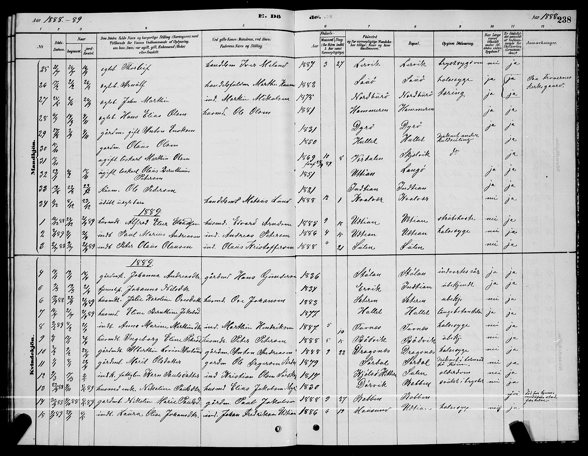 Ministerialprotokoller, klokkerbøker og fødselsregistre - Sør-Trøndelag, SAT/A-1456/640/L0585: Parish register (copy) no. 640C03, 1878-1891, p. 238