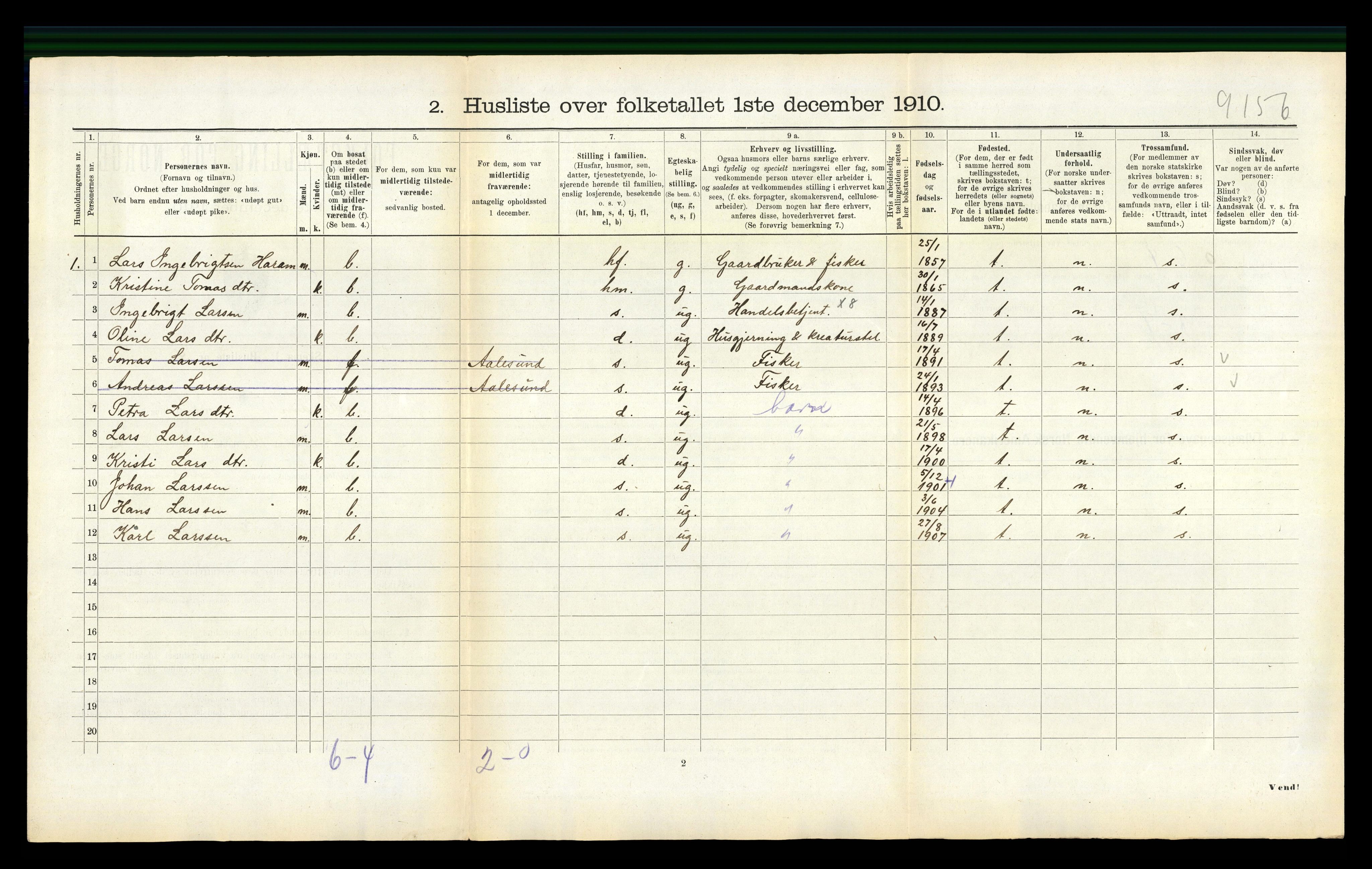 RA, 1910 census for Haram, 1910, p. 312