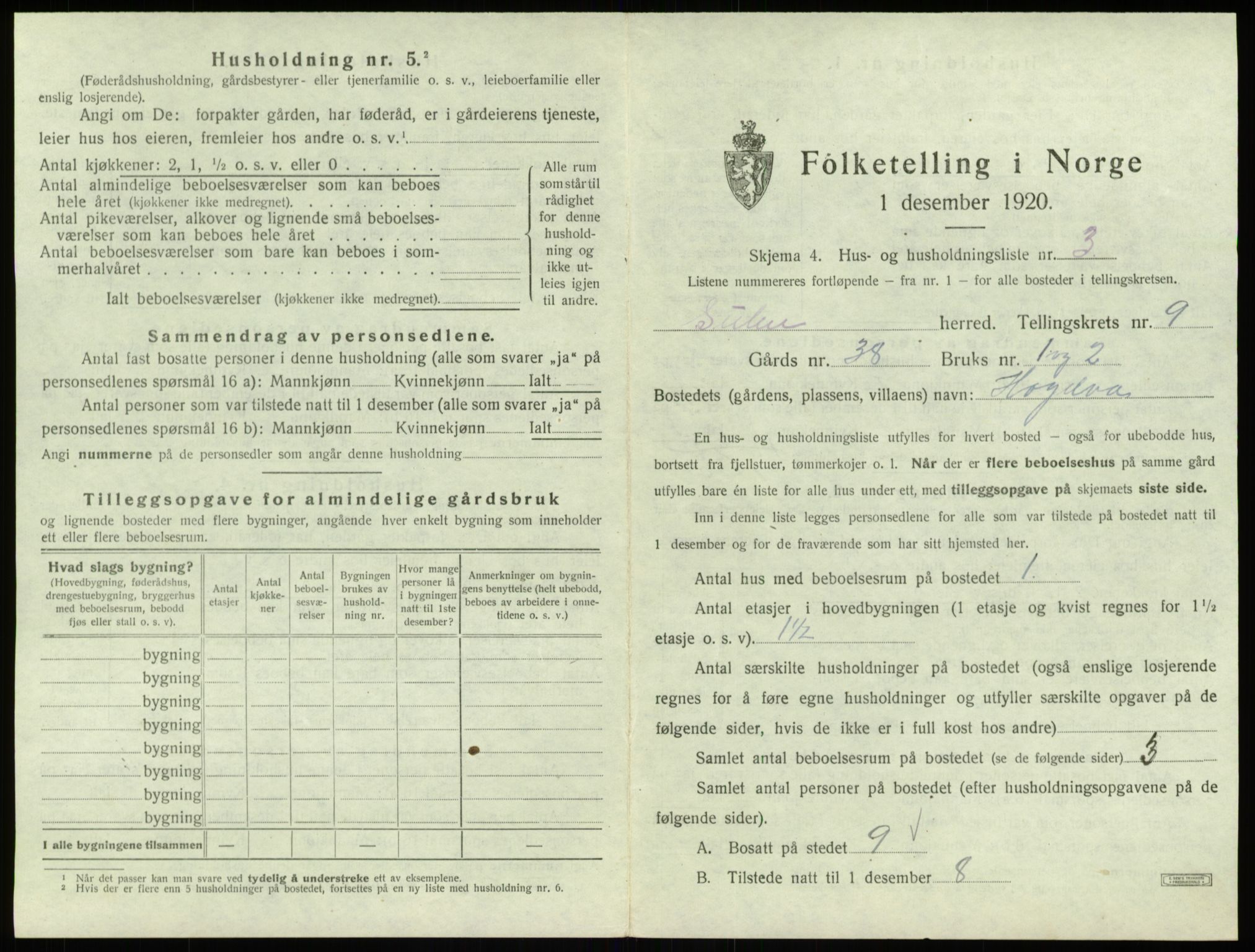 SAB, 1920 census for Solund, 1920, p. 485