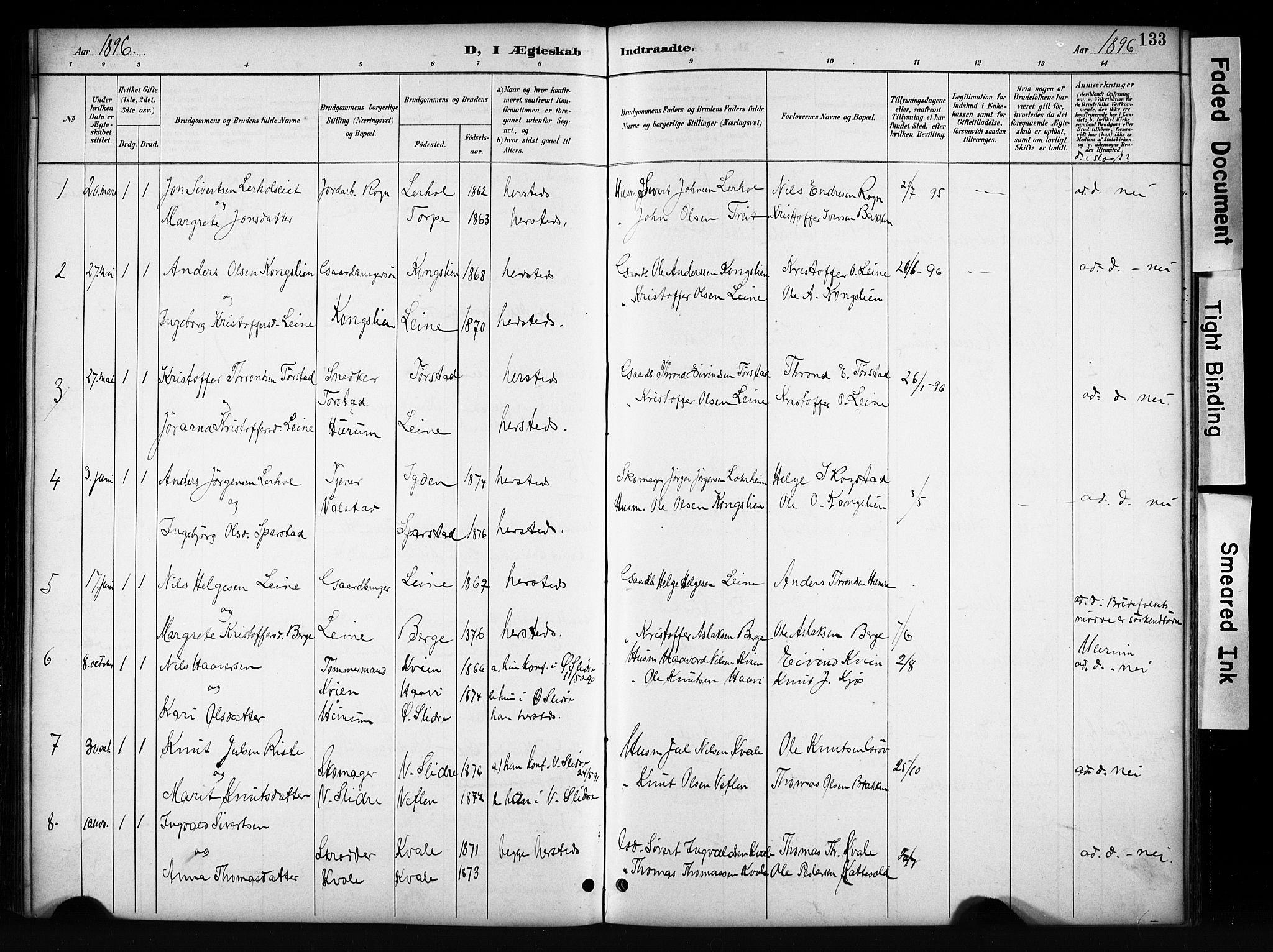 Vang prestekontor, Valdres, AV/SAH-PREST-140/H/Hb/L0006: Parish register (copy) no. 6, 1893-1918, p. 133