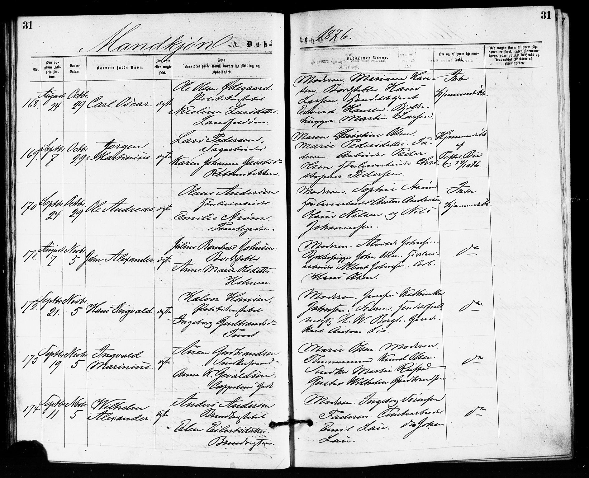 Bragernes kirkebøker, SAKO/A-6/F/Fb/L0005: Parish register (official) no. II 5, 1875-1877, p. 31