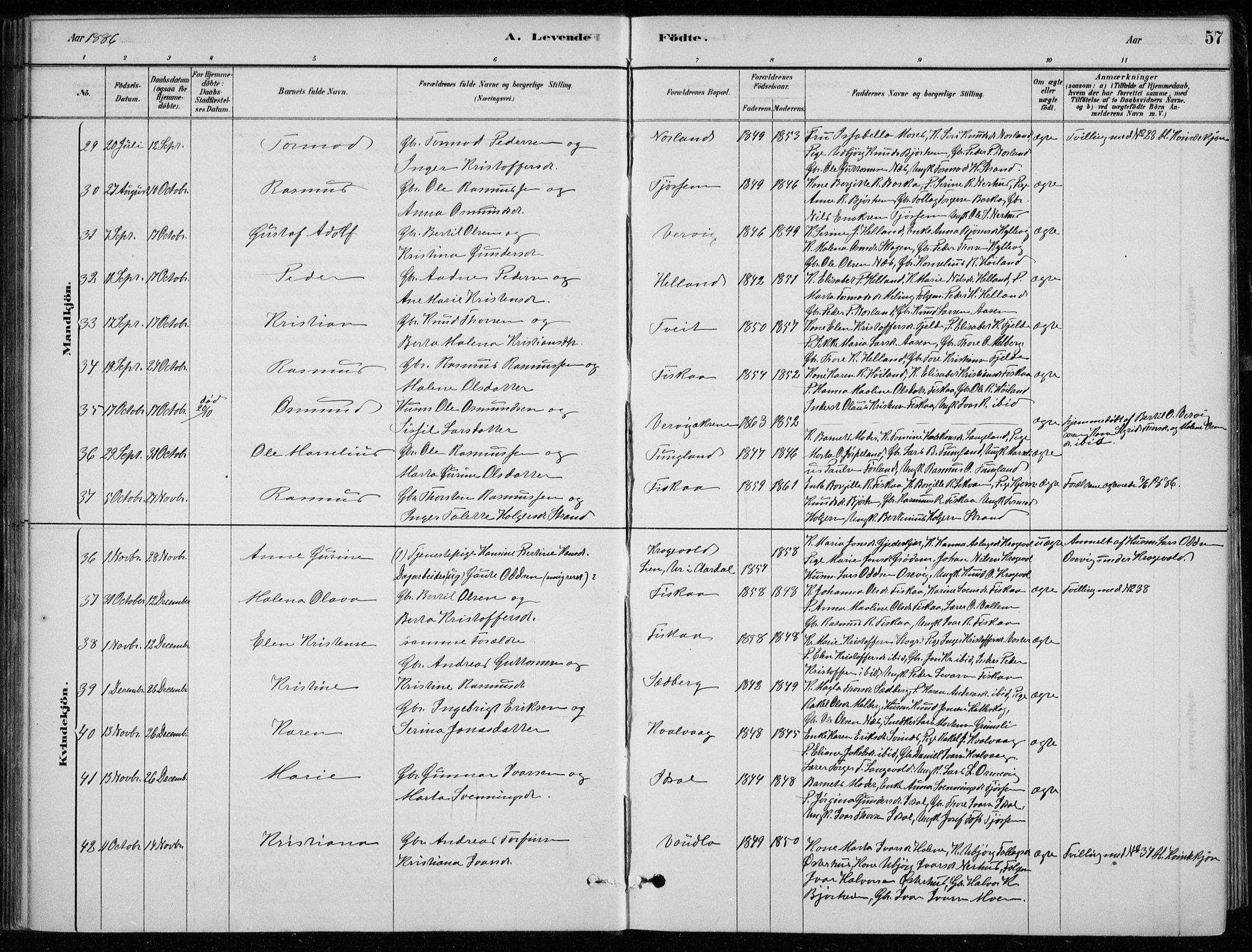 Strand sokneprestkontor, AV/SAST-A-101828/H/Ha/Hab/L0004: Parish register (copy) no. B 4, 1878-1903, p. 57