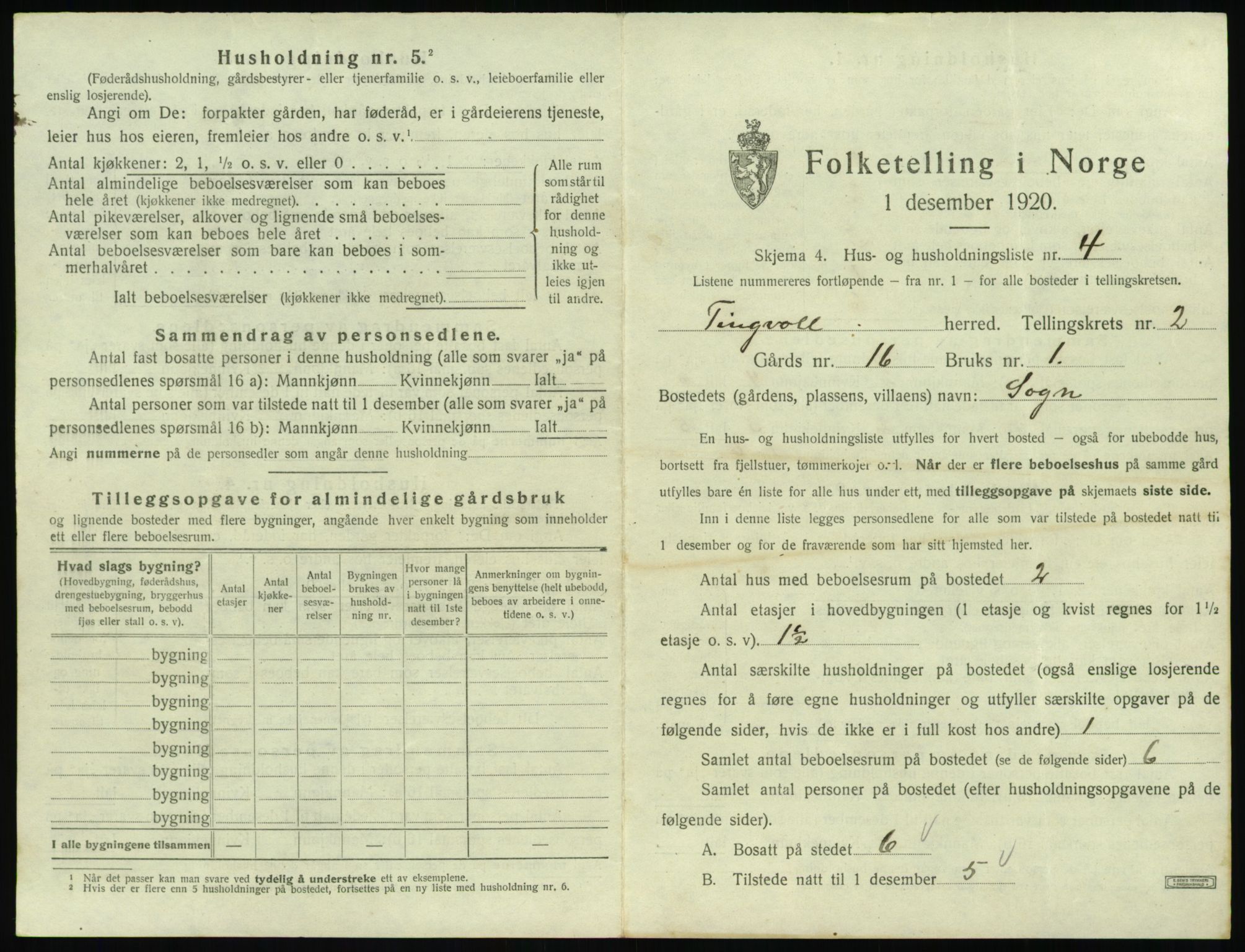 SAT, 1920 census for Tingvoll, 1920, p. 84