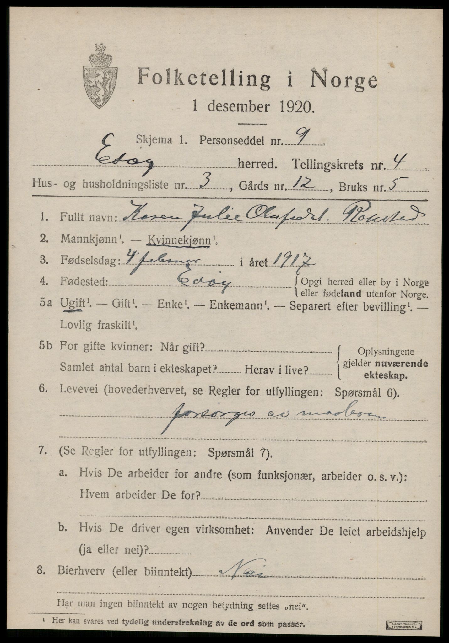 SAT, 1920 census for Edøy, 1920, p. 1348