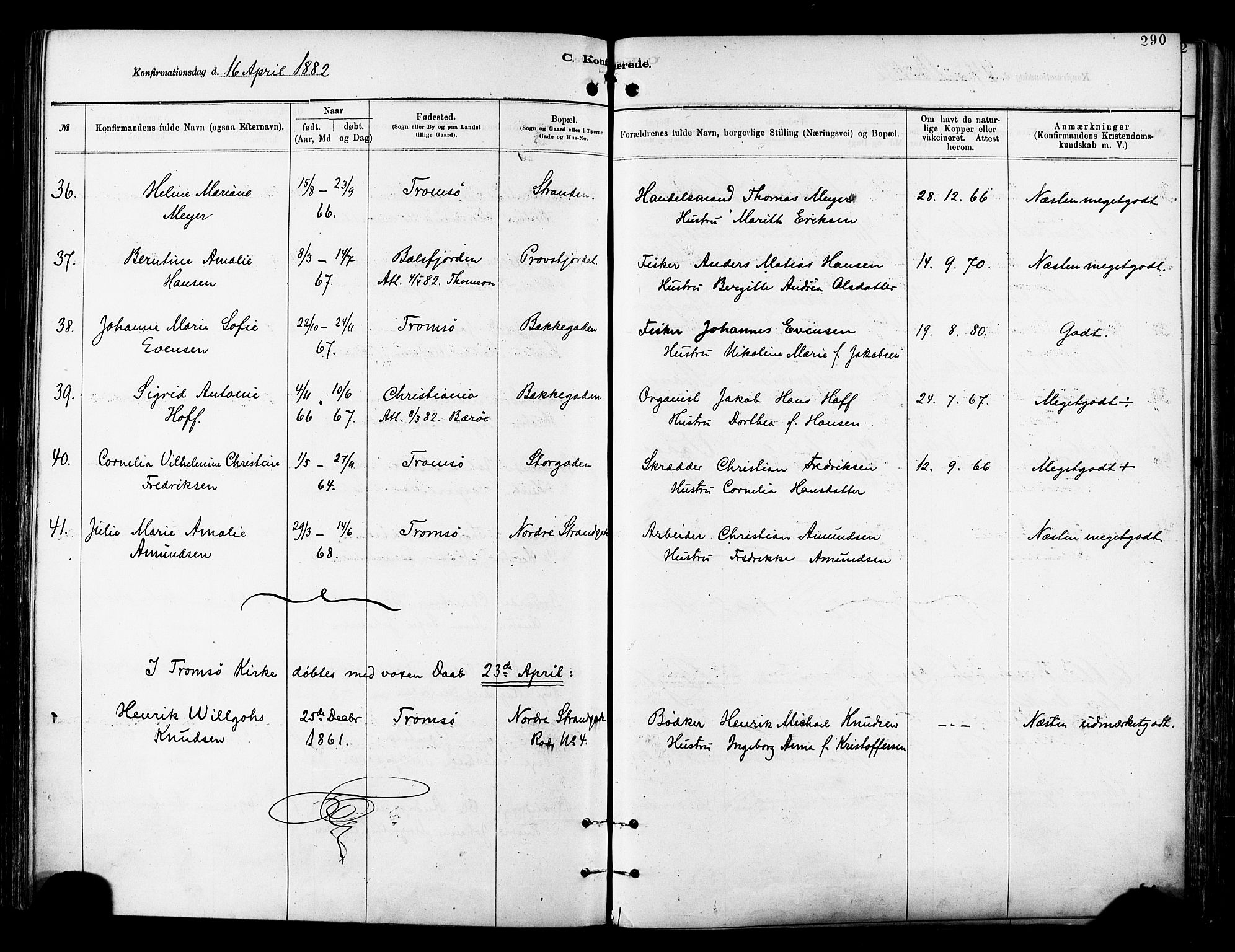 Tromsø sokneprestkontor/stiftsprosti/domprosti, AV/SATØ-S-1343/G/Ga/L0014kirke: Parish register (official) no. 14, 1878-1888, p. 290